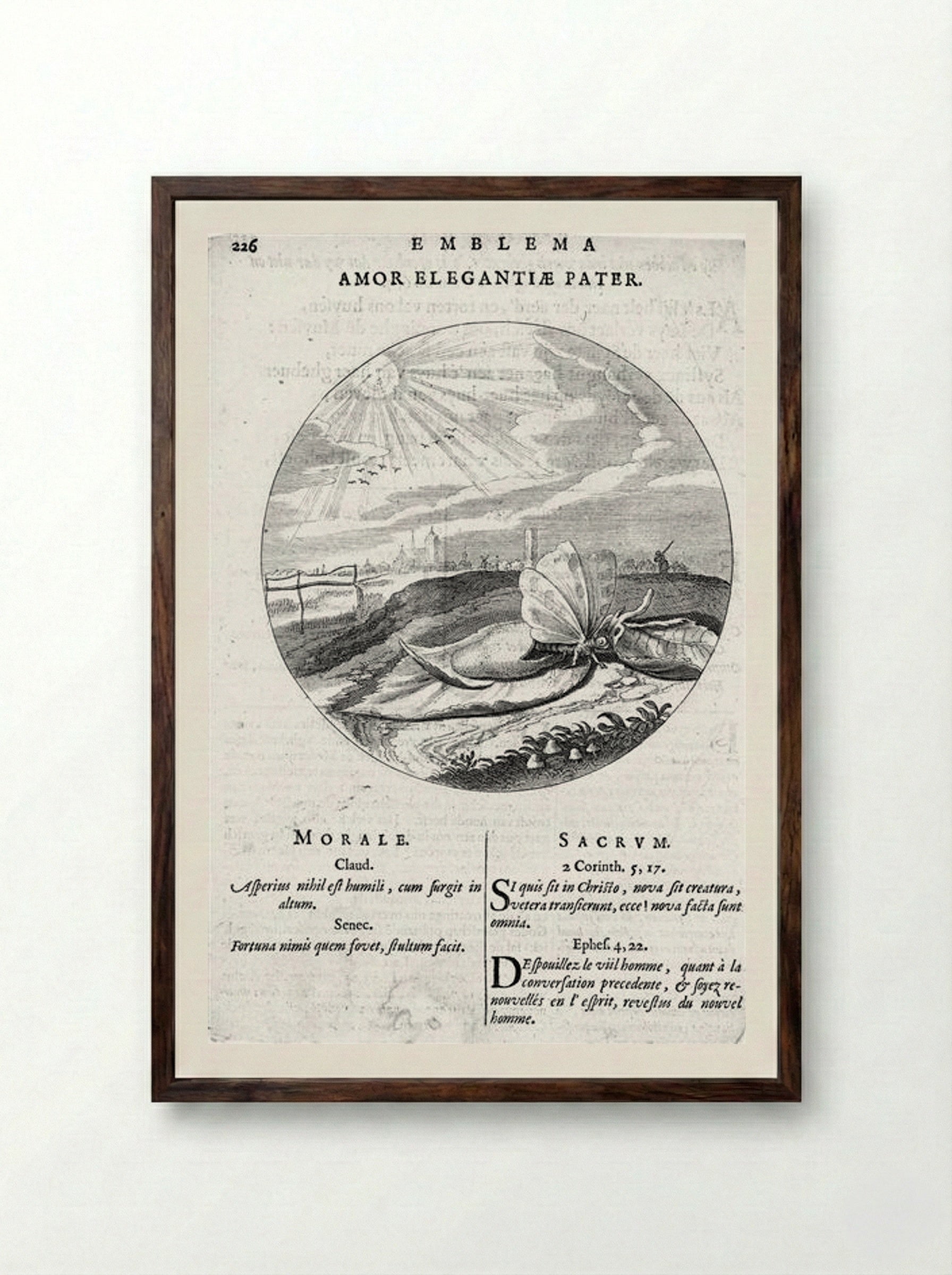 Emblem from Cats’ Monita amoris virginei - Adriaen van de Venne - Framed Print Dark Wood