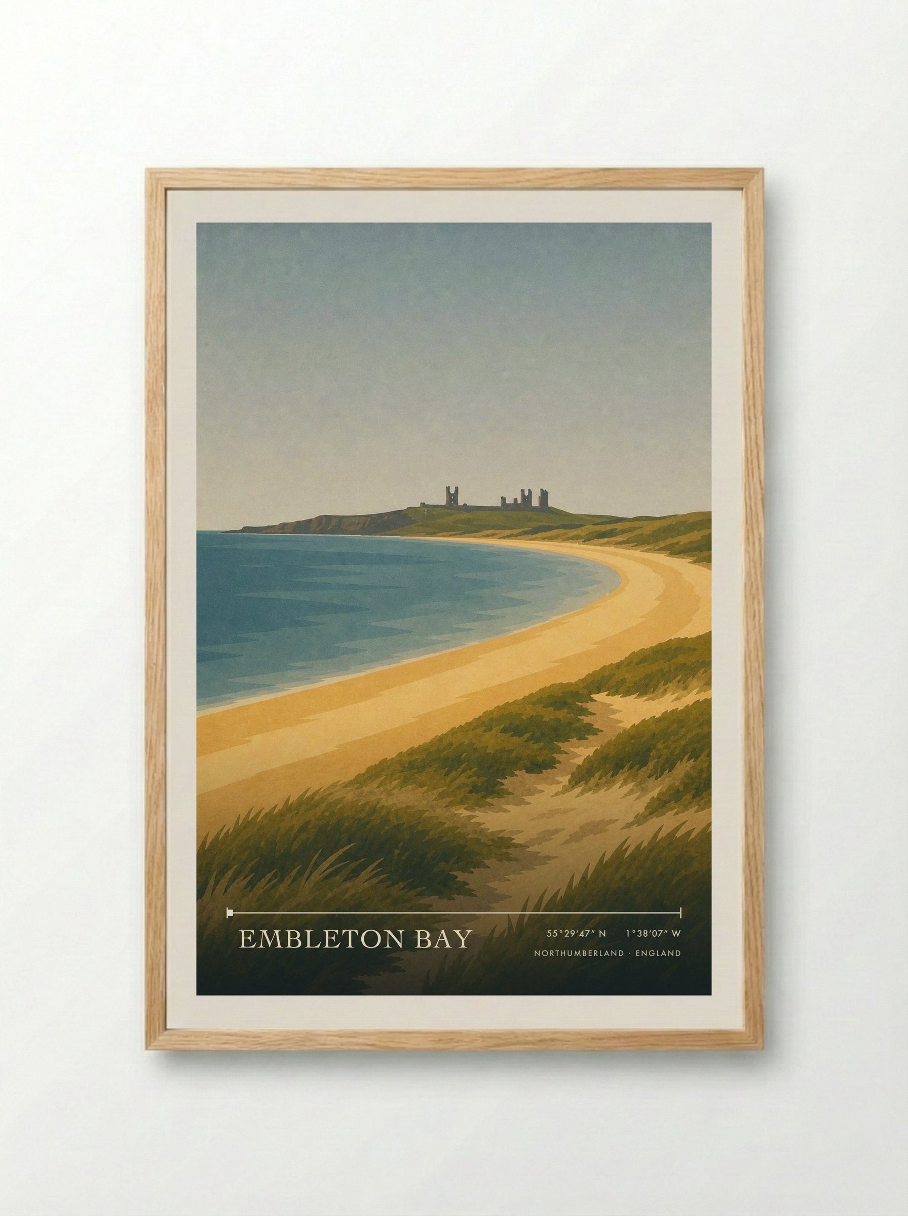 Embleton Bay Northumberland Travel Poster - Framed Print Wood