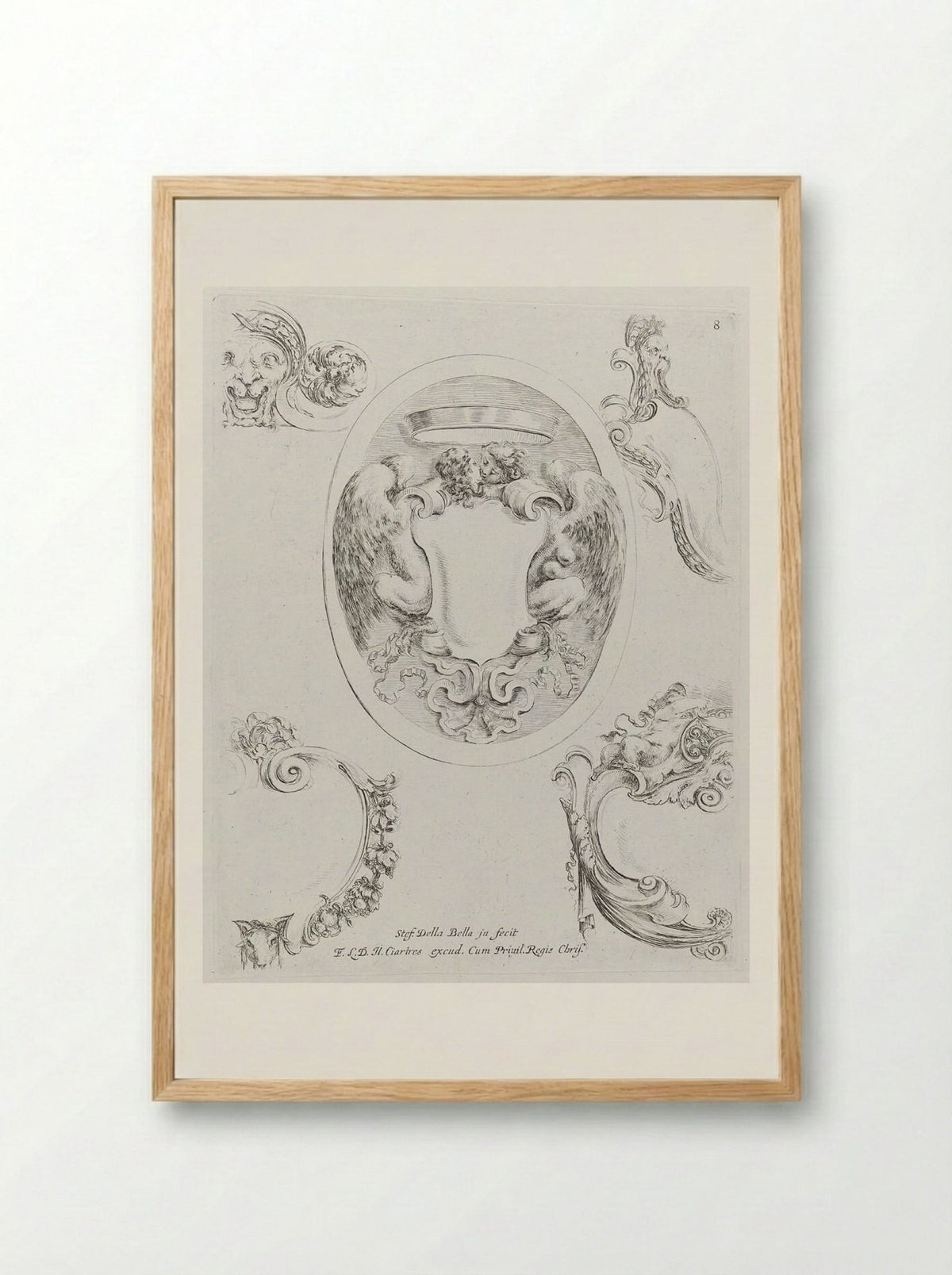 Embracing Male and Female Winged Creatures - Stefano Della Bella - Framed Print Wood