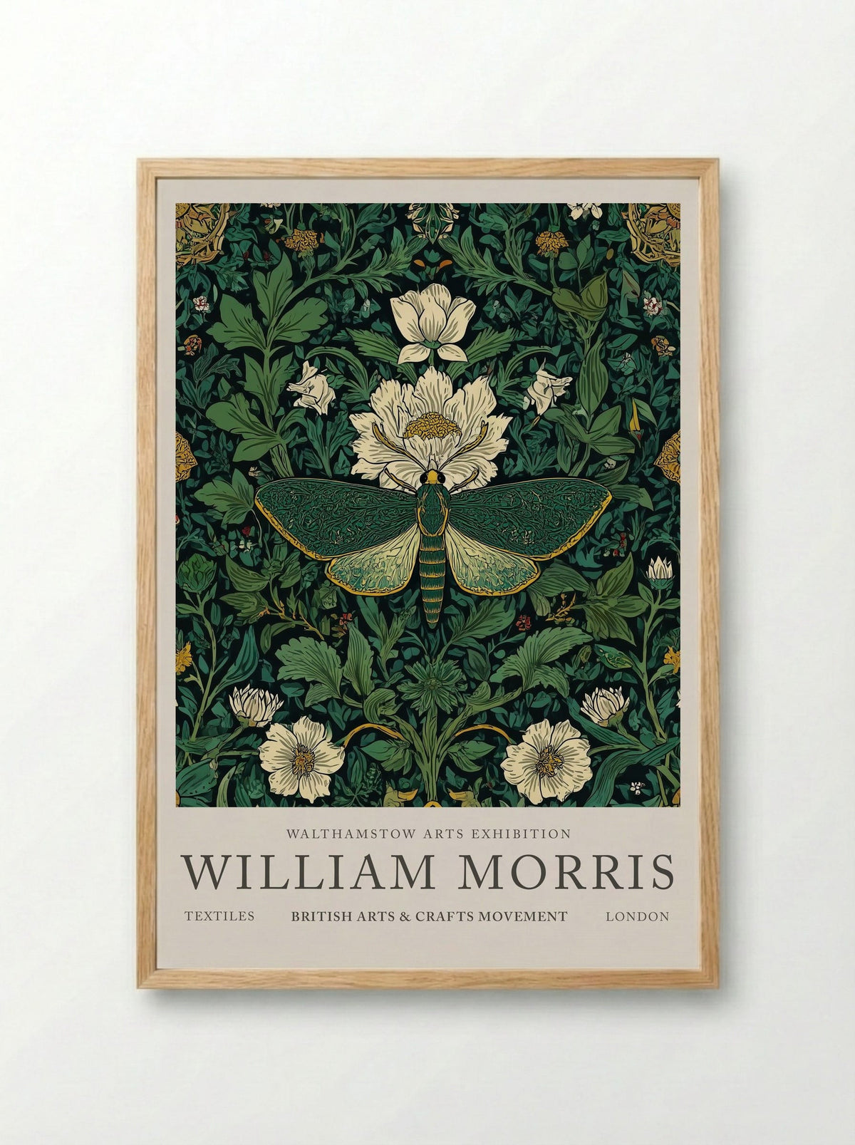 Emerald Moth Garden - William Morris - Framed Print Wood