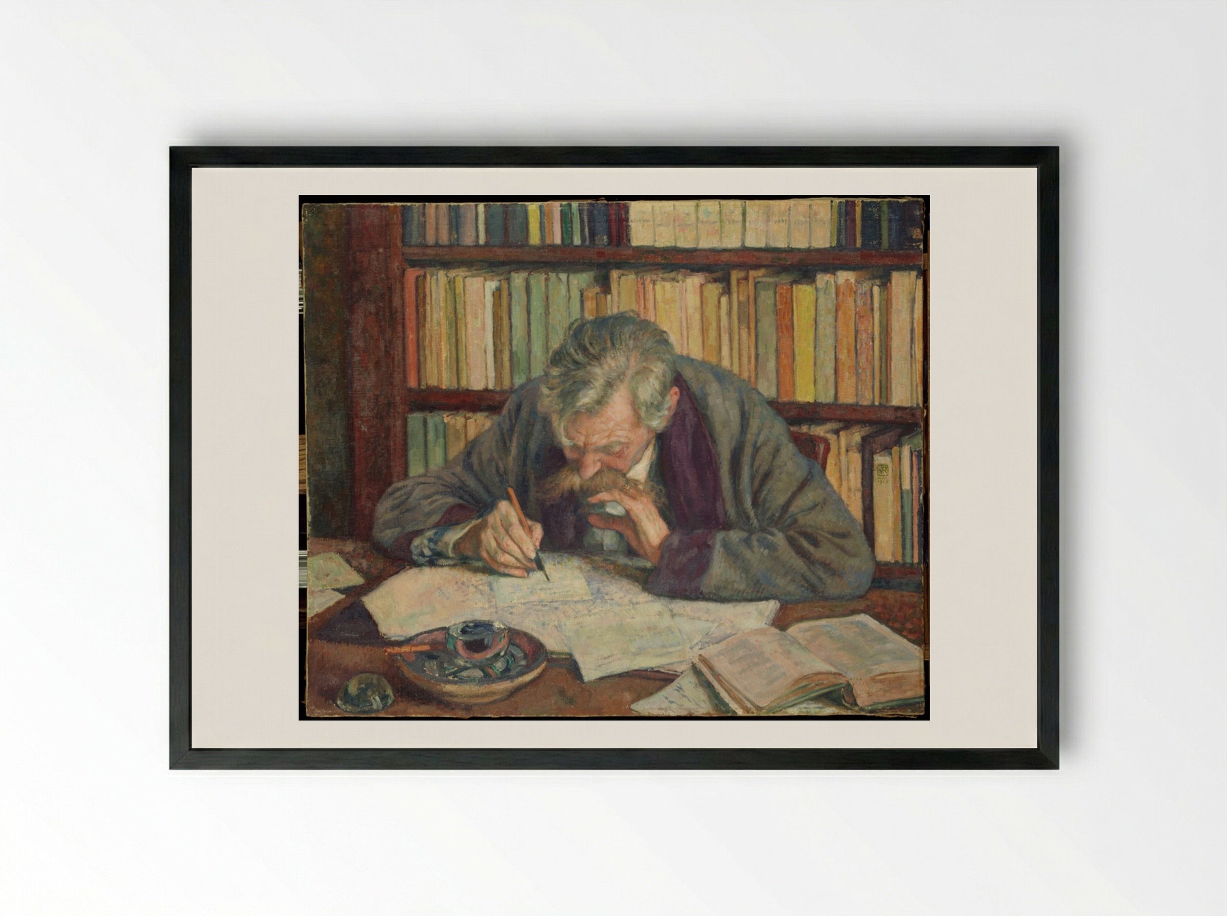 Emile Verhaeren Writing - Théo van Rysselberghe - Framed Print Black
