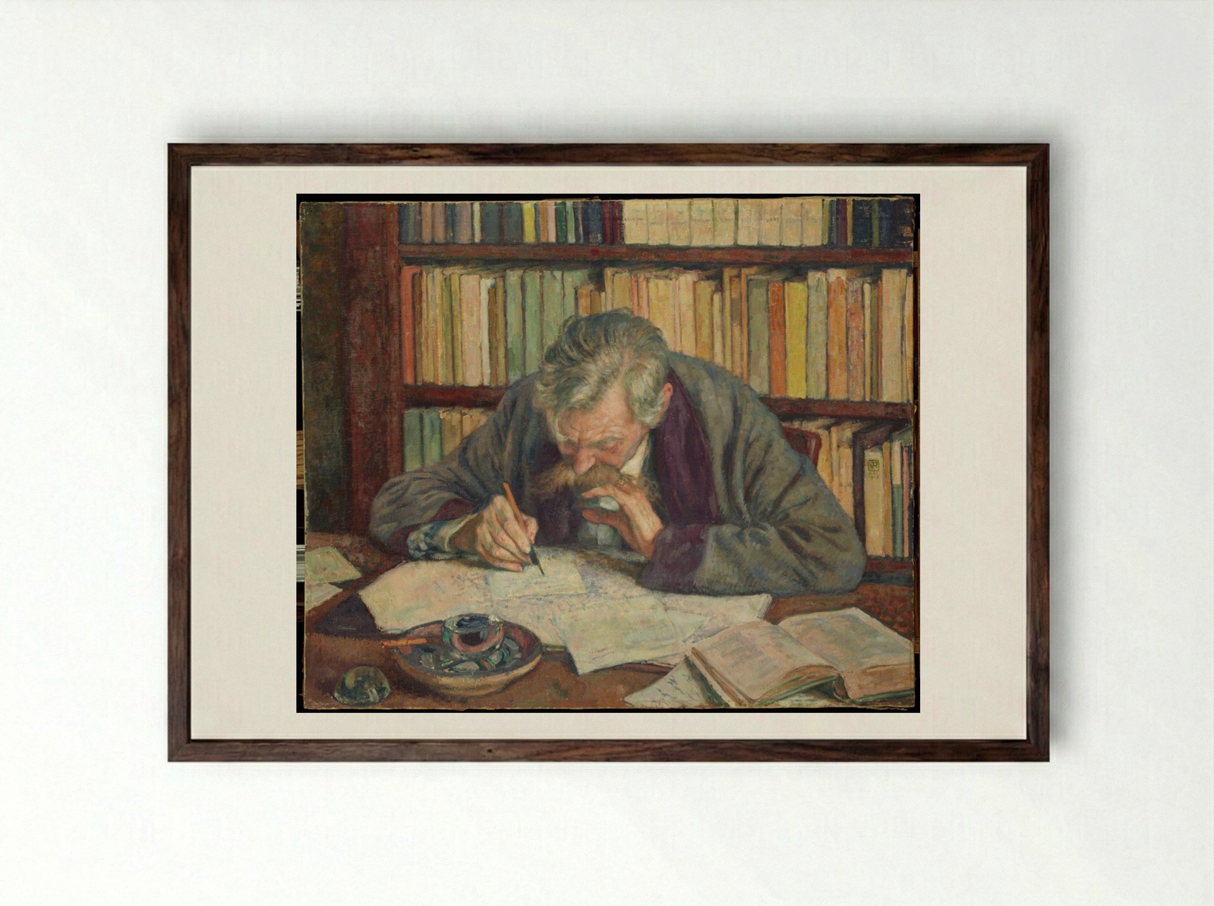 Emile Verhaeren Writing - Théo van Rysselberghe - Framed Print Dark Wood