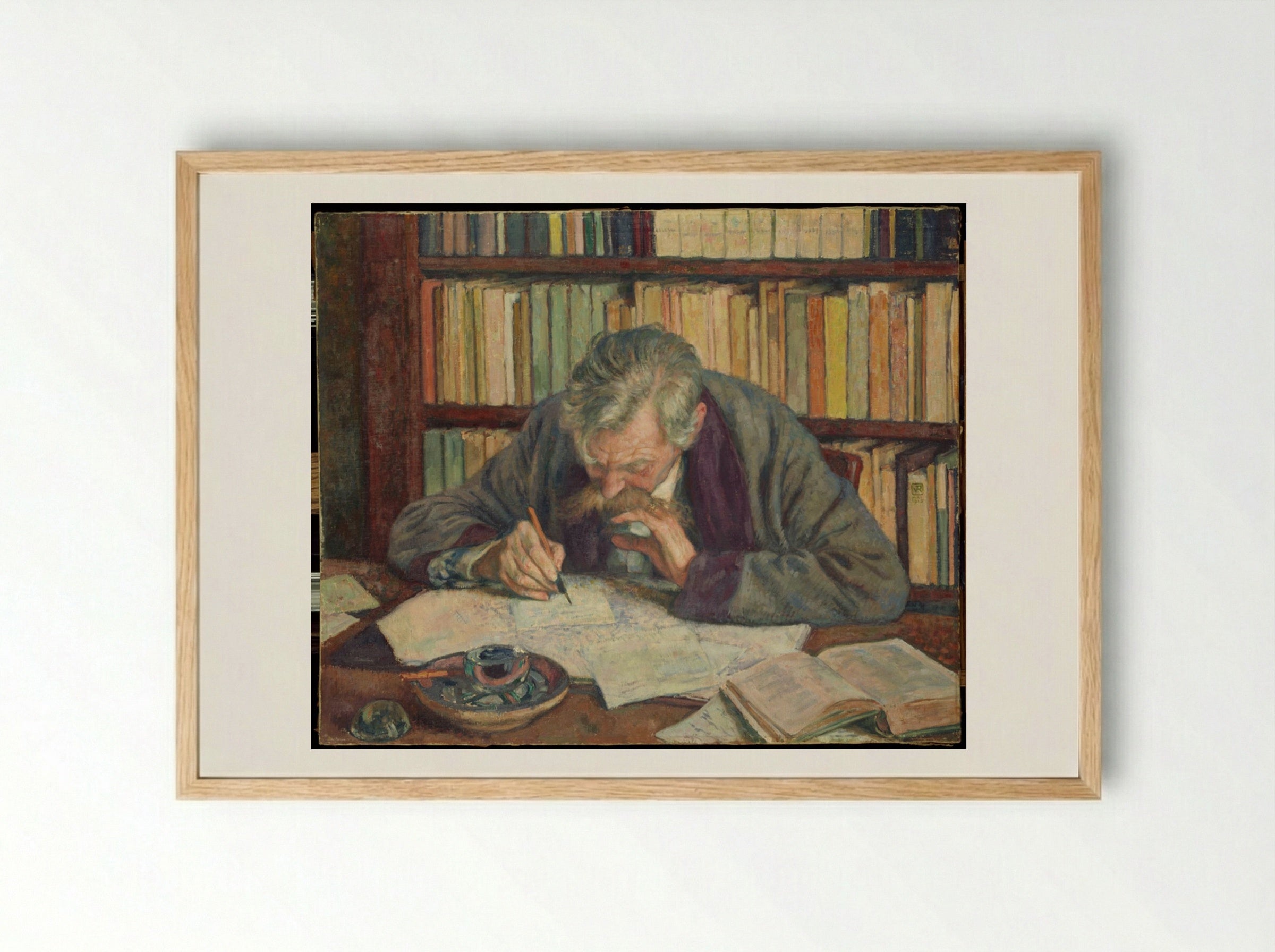 Emile Verhaeren Writing - Théo van Rysselberghe - Framed Print Wood