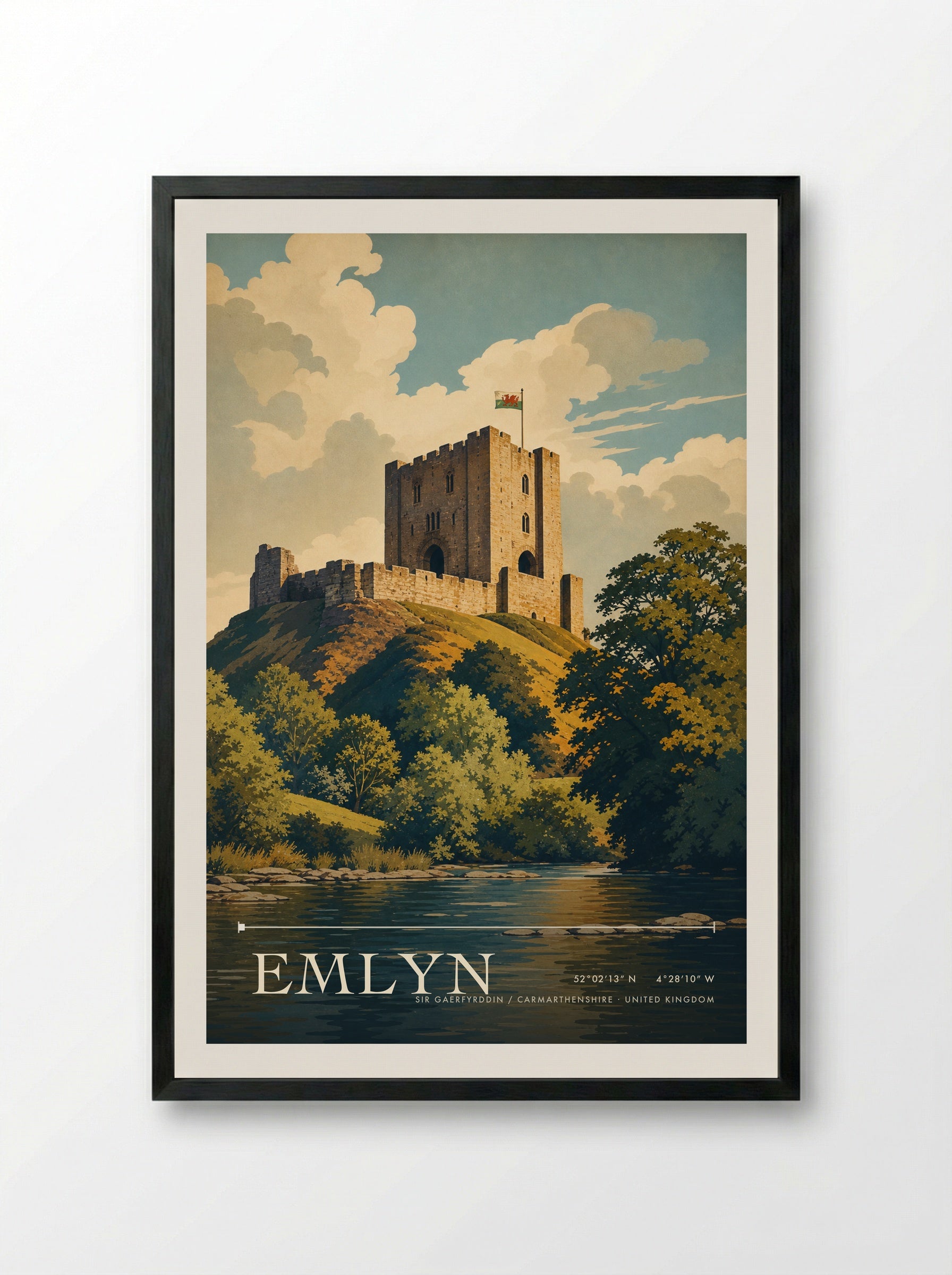 Emlyn Sir Gaerfyrddin / Carmarthenshire United Kingdom Travel Poster - Framed Print Black