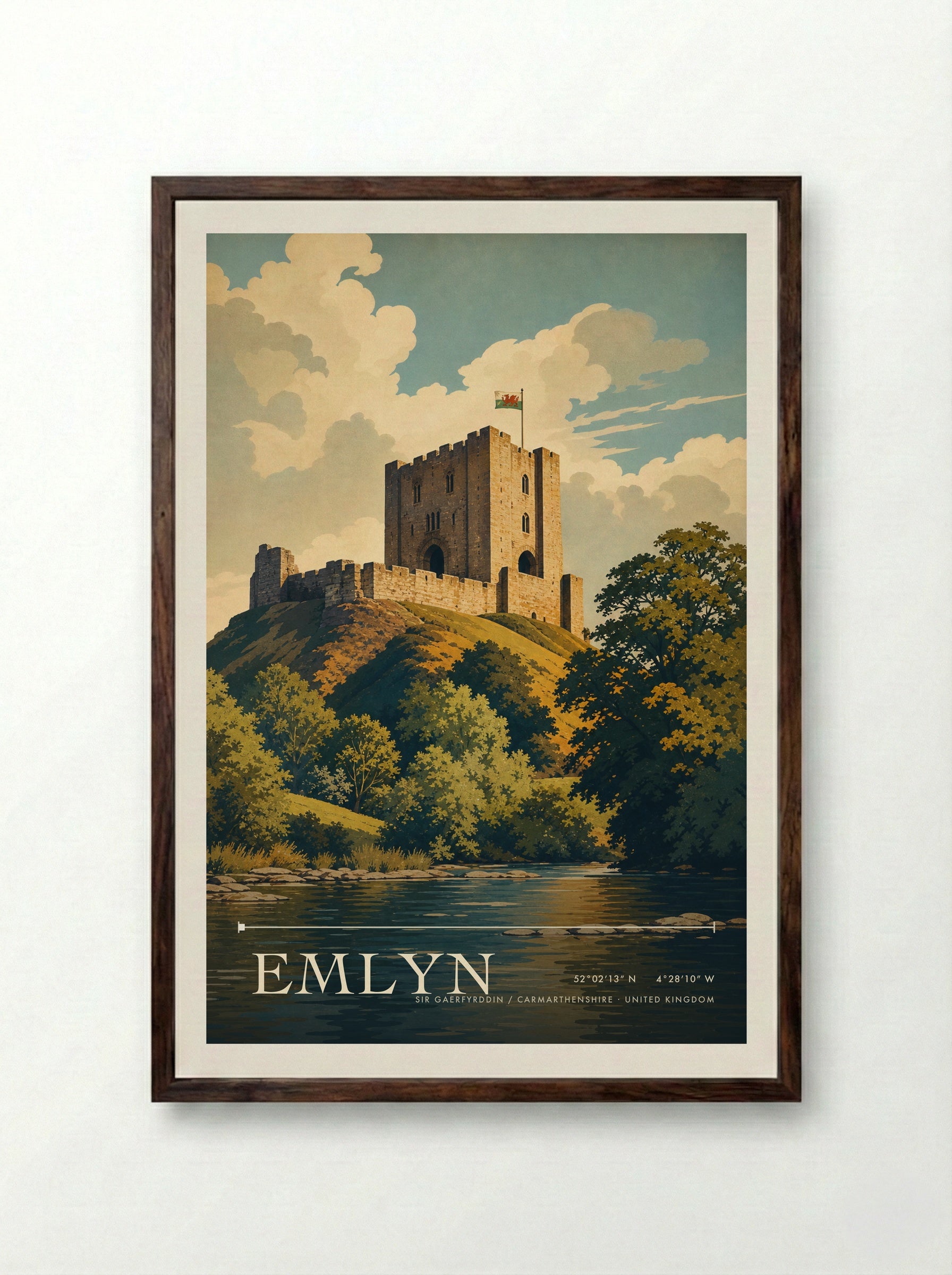 Emlyn Sir Gaerfyrddin / Carmarthenshire United Kingdom Travel Poster - Framed Print Dark Wood
