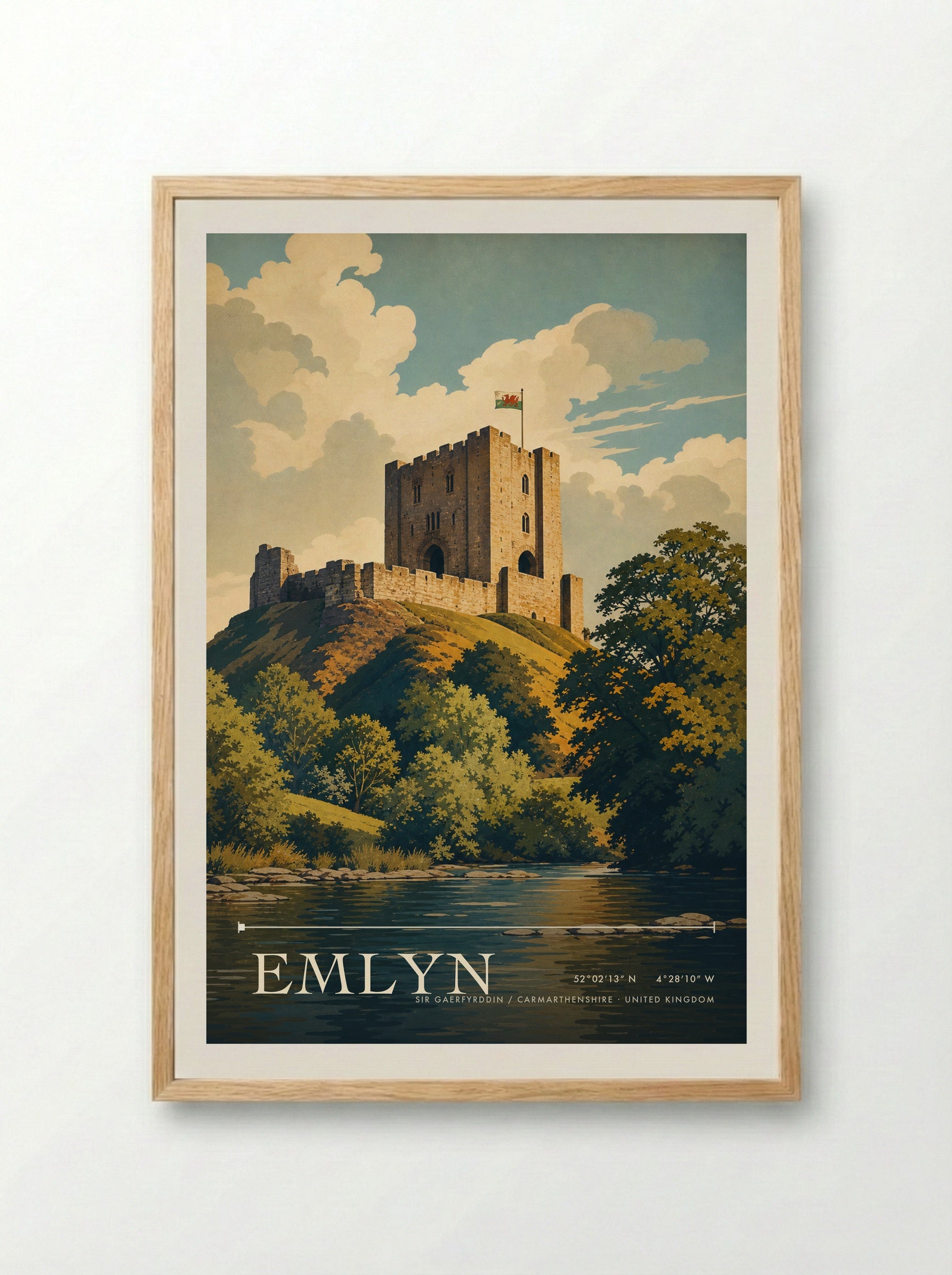 Emlyn Sir Gaerfyrddin / Carmarthenshire United Kingdom Travel Poster - Framed Print Wood
