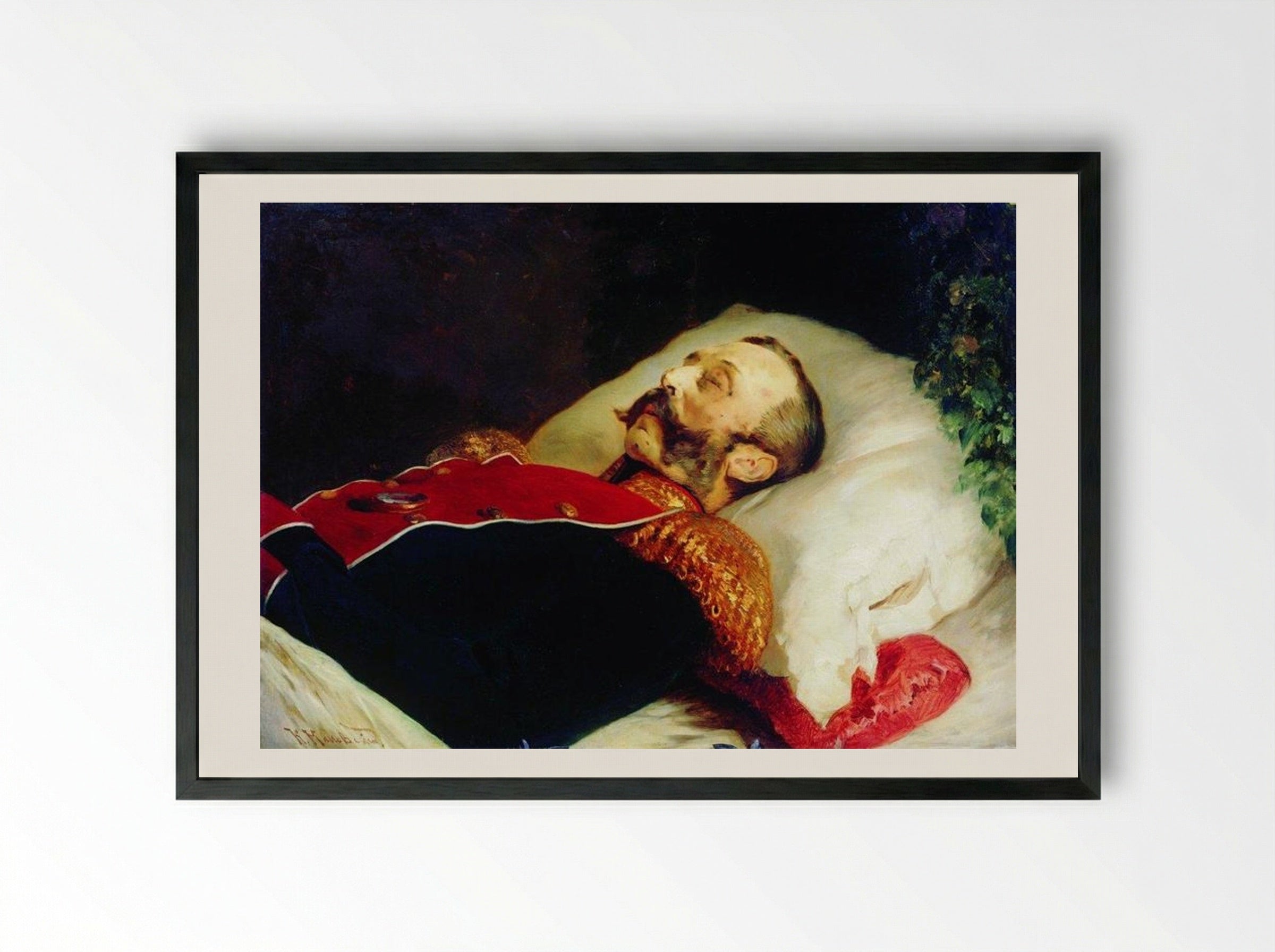Emperor Alexander II on His Deathbed - Konstantin Makovsky - Framed Print Black
