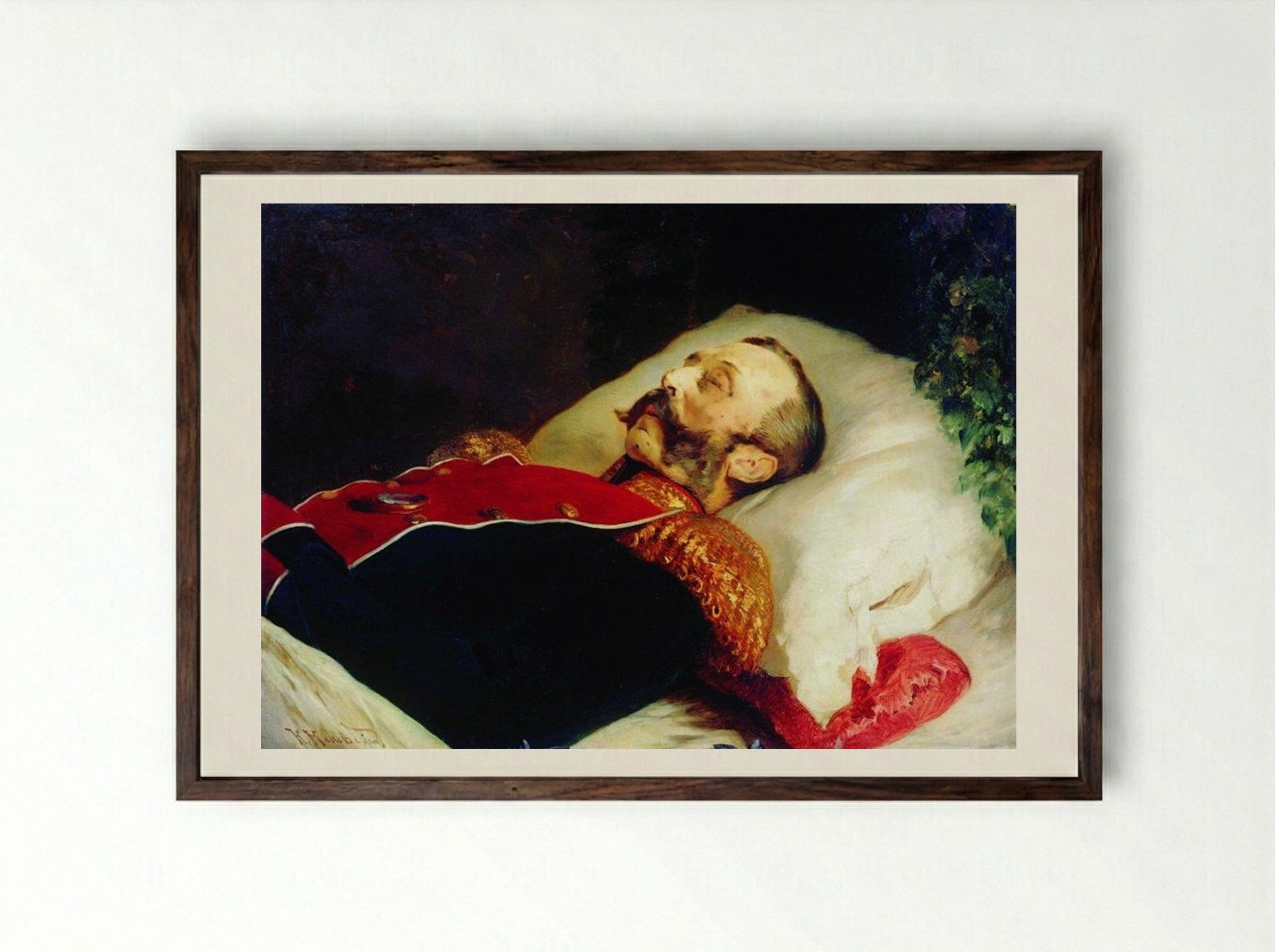 Emperor Alexander II on His Deathbed - Konstantin Makovsky - Framed Print Dark Wood