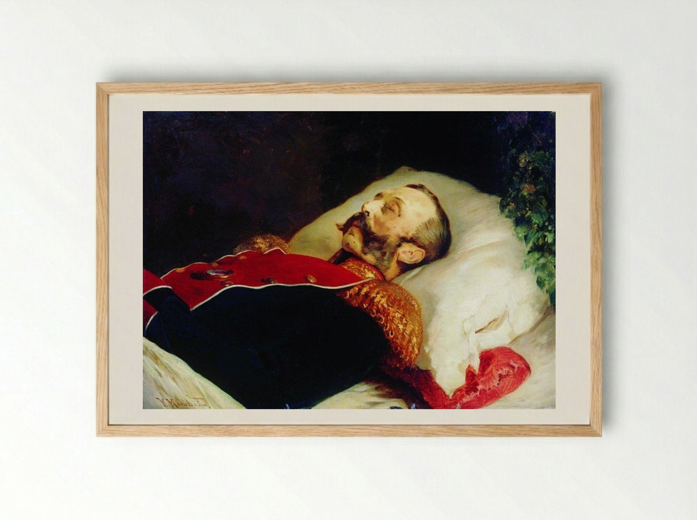 Emperor Alexander II on His Deathbed - Konstantin Makovsky - Framed Print Wood