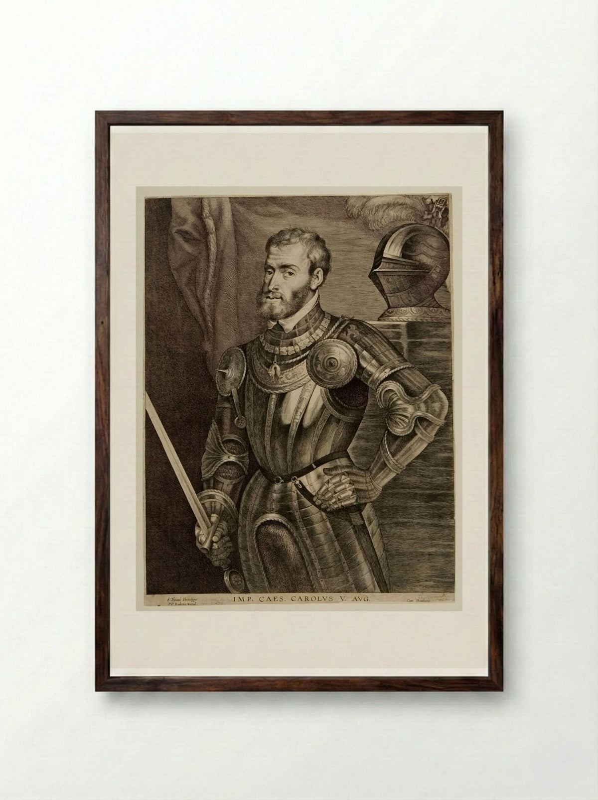 Emperor Charles V - Lucas Vorsterman I - Framed Print Dark Wood