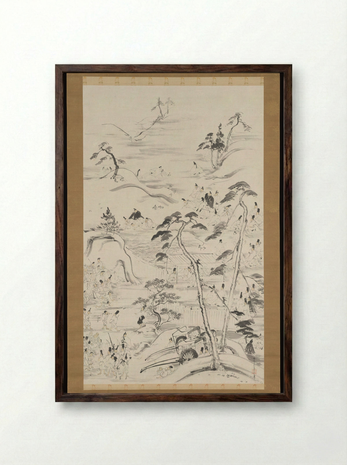 Emperor Enyū’s Outing to Funaokayama on the First Day of the Rat in the New Year - Reizei Tamechika - Framed Print Dark Wood