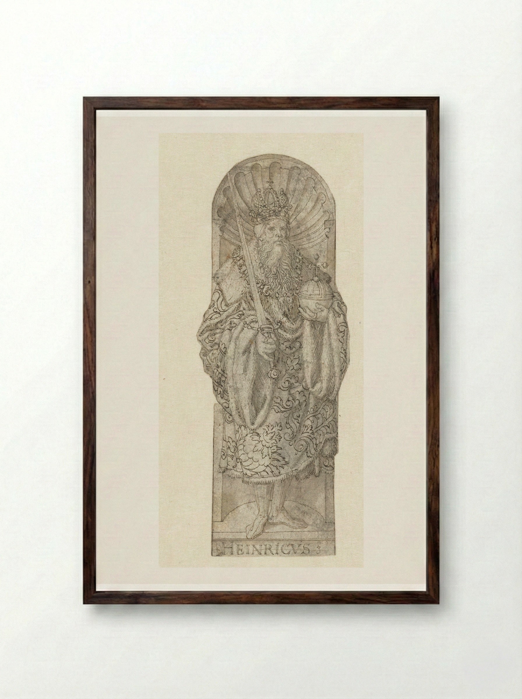 Emperor Henry II in a Niche - Heinrich Aldegrever - Framed Print Dark Wood