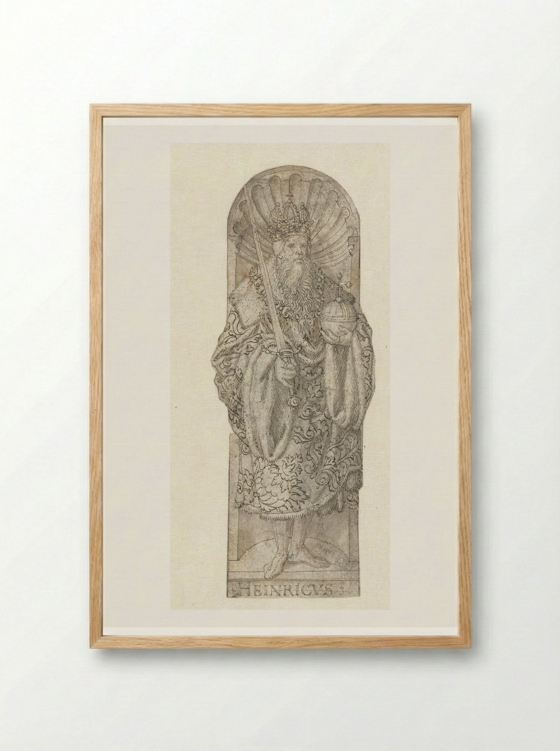Emperor Henry II in a Niche - Heinrich Aldegrever - Framed Print Wood