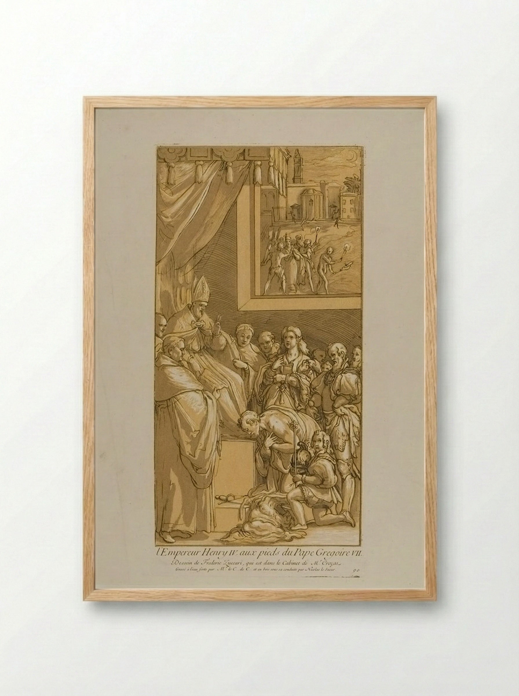 Emperor Henry IV at the Feet of Pope Gregory VII - Anne Claude de Thubières, comte de Caylus - Framed Print Wood
