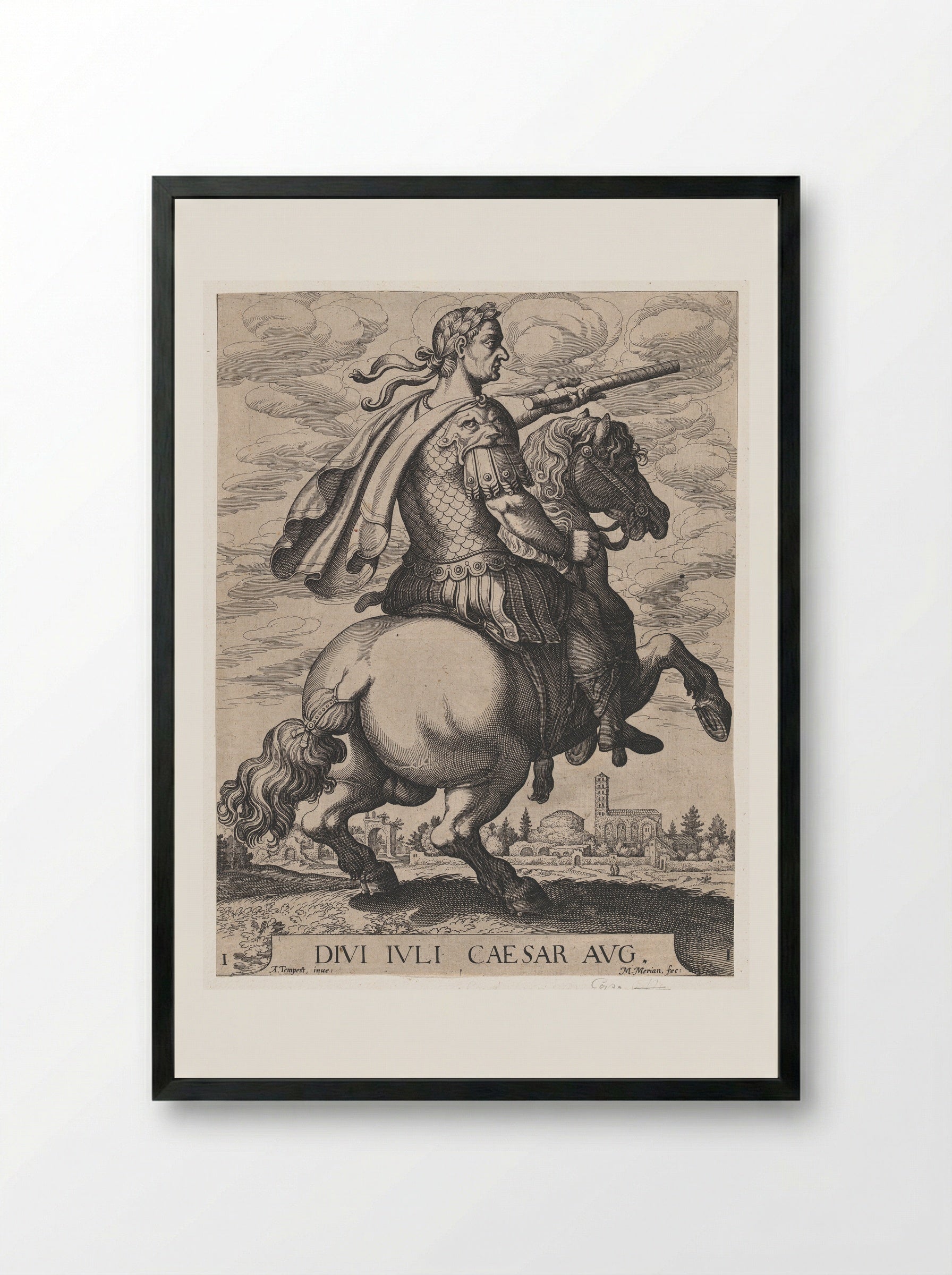 Emperor Julius Caesar on Horseback - Antonio Tempesta - Framed Print Black