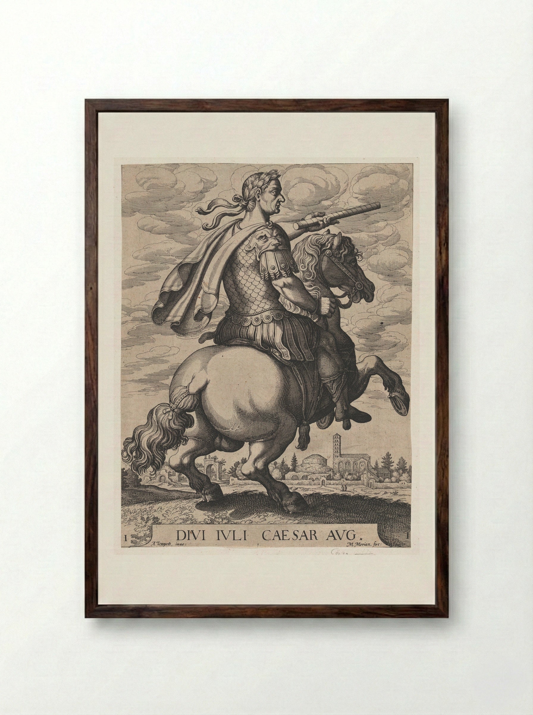 Emperor Julius Caesar on Horseback - Antonio Tempesta - Framed Print Dark Wood