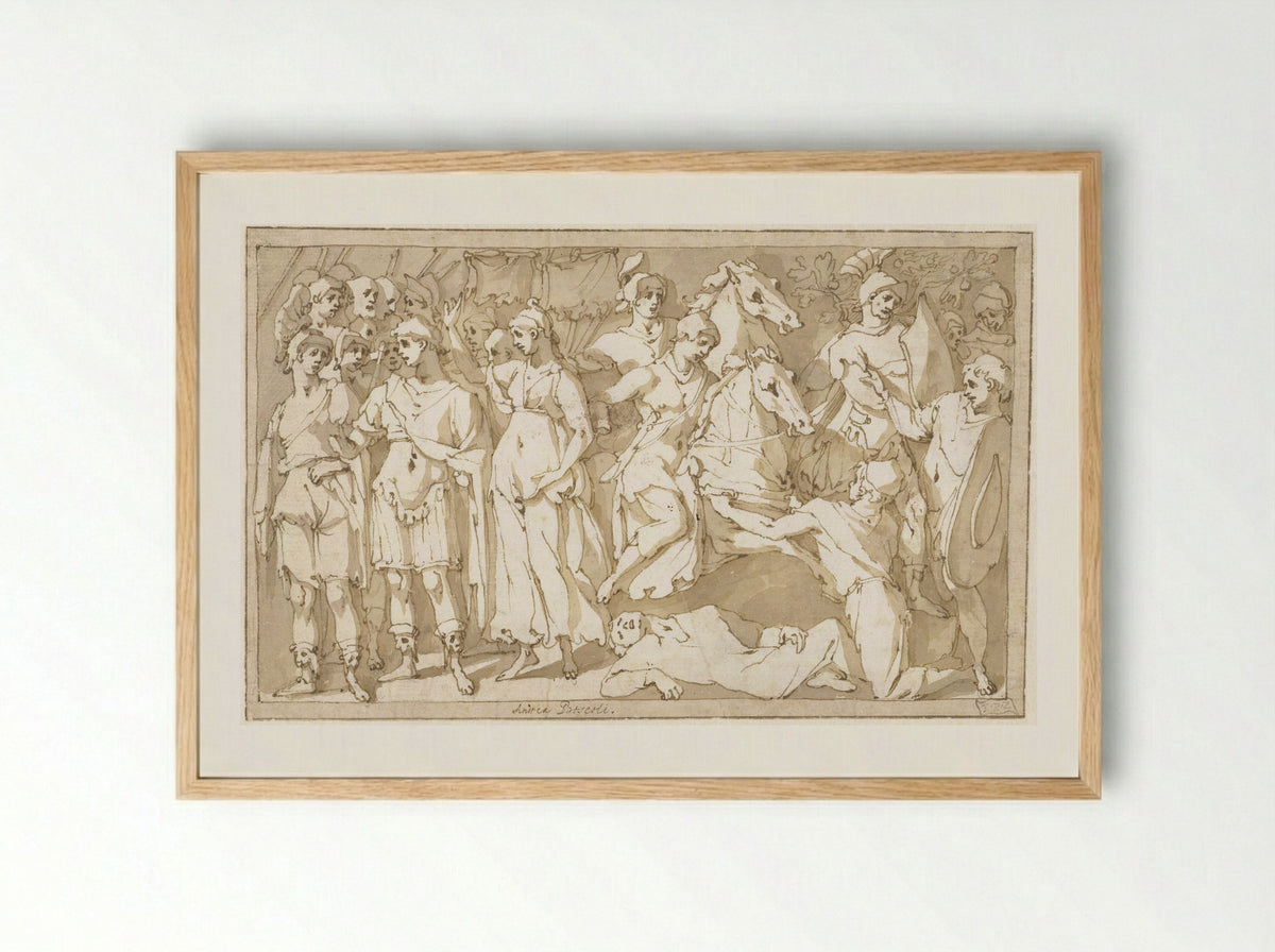 Emperor Trajan between Roma and Victoria - Andrea Boscoli - Framed Print Wood