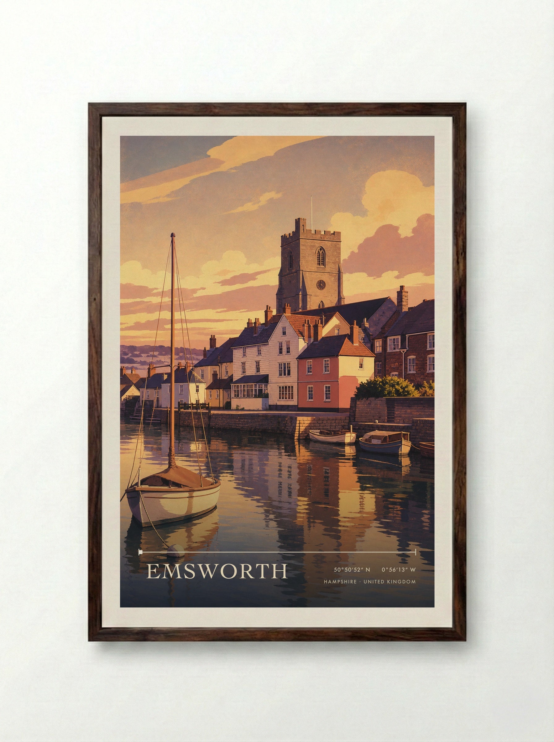 Emsworth Hampshire United Kingdom Travel Poster - Framed Print Dark Wood