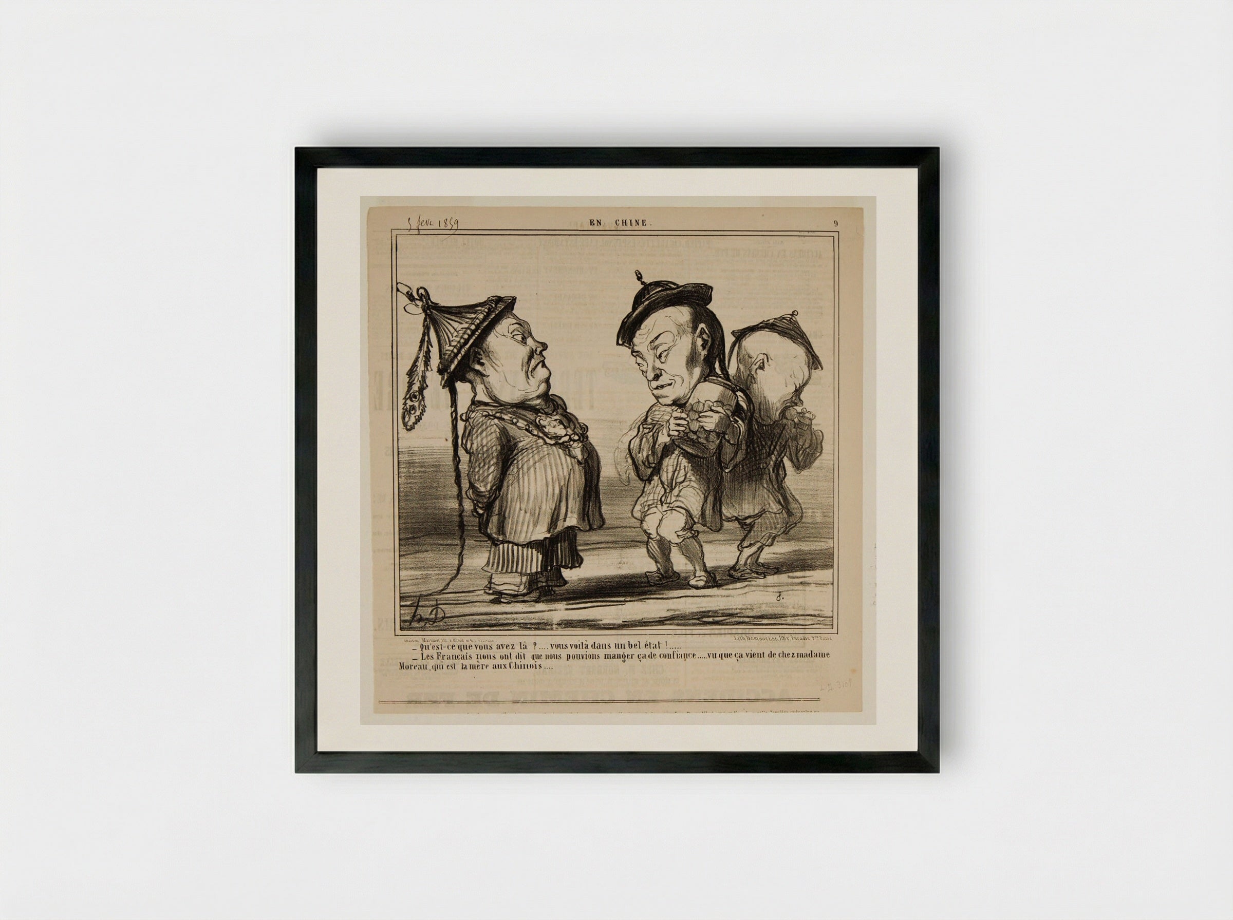 En Chine: Qu'est-ce que vous avez là? - Honoré-Victorin Daumier - Framed Print Black