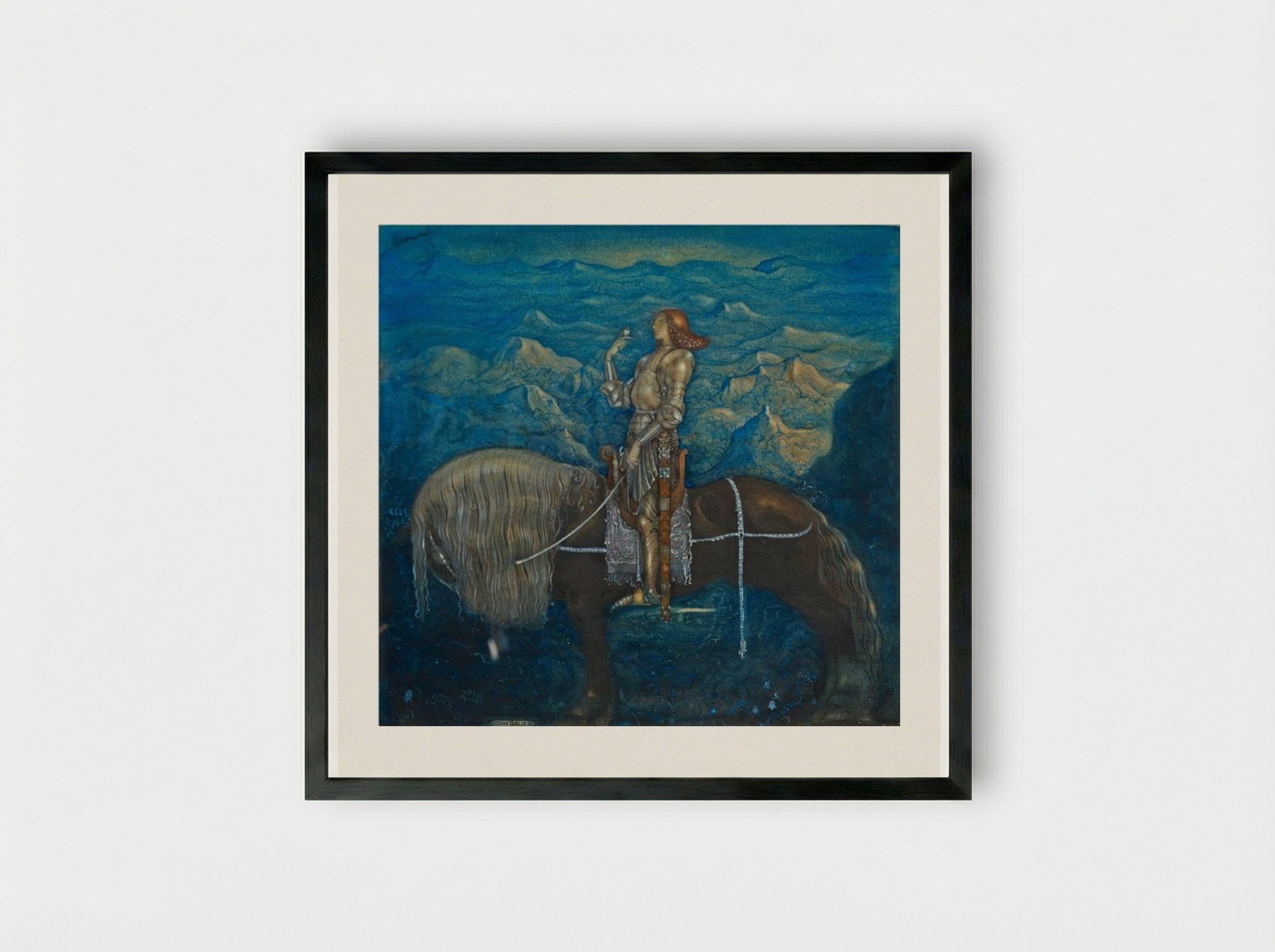 En riddare red fram - John Bauer - Framed Print Black
