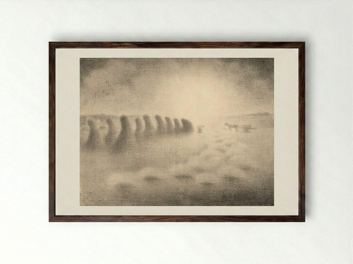End of the Harvest - Charles Angrand - Framed Print Dark Wood