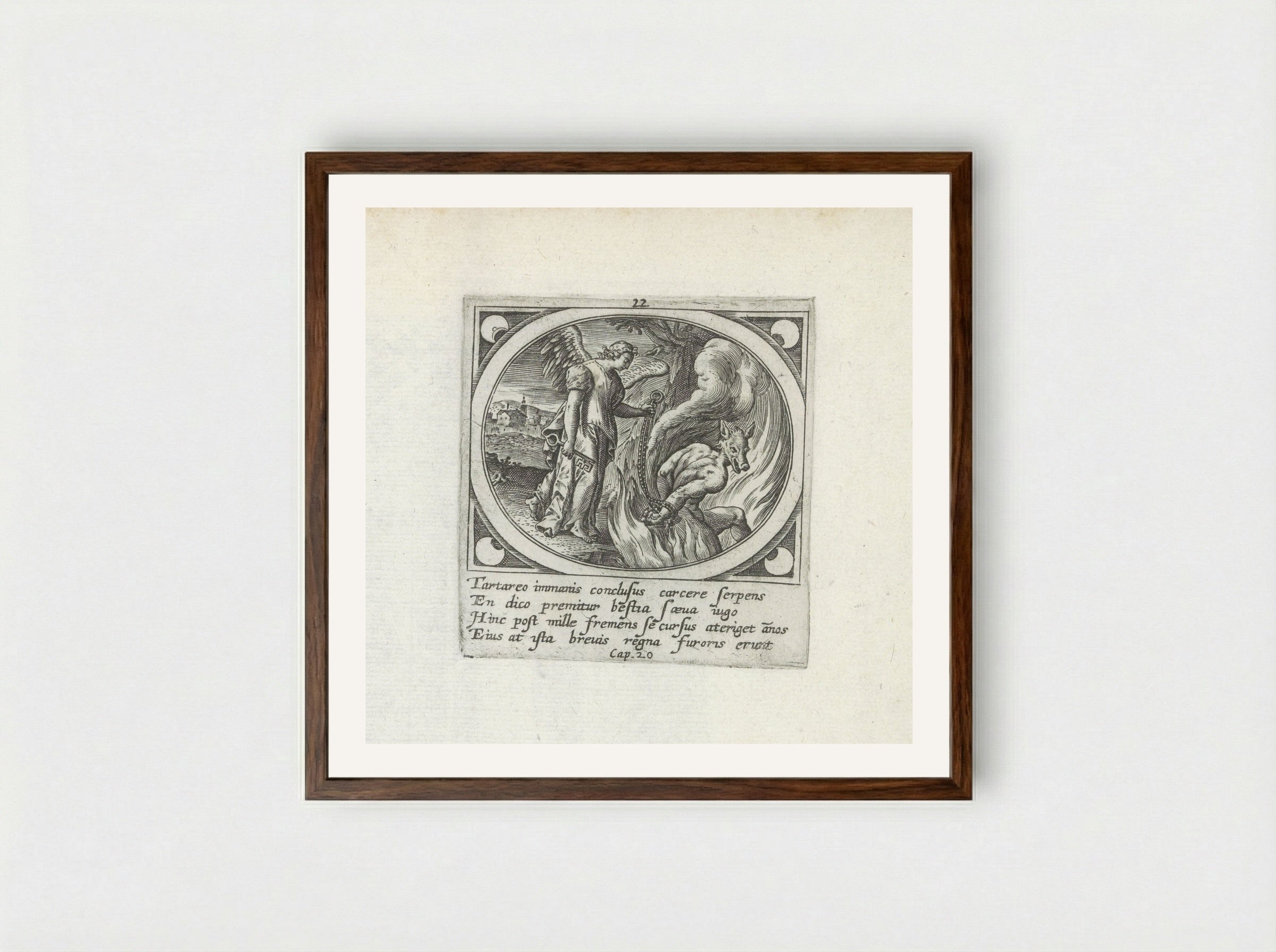 Engel ketent Satan - Gerard de Jode - Framed Print Dark Wood