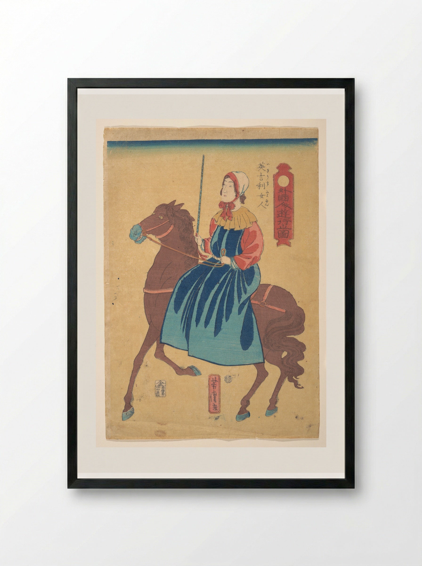 Englishwoman on Horseback - Utagawa Yoshitora - Framed Print Black