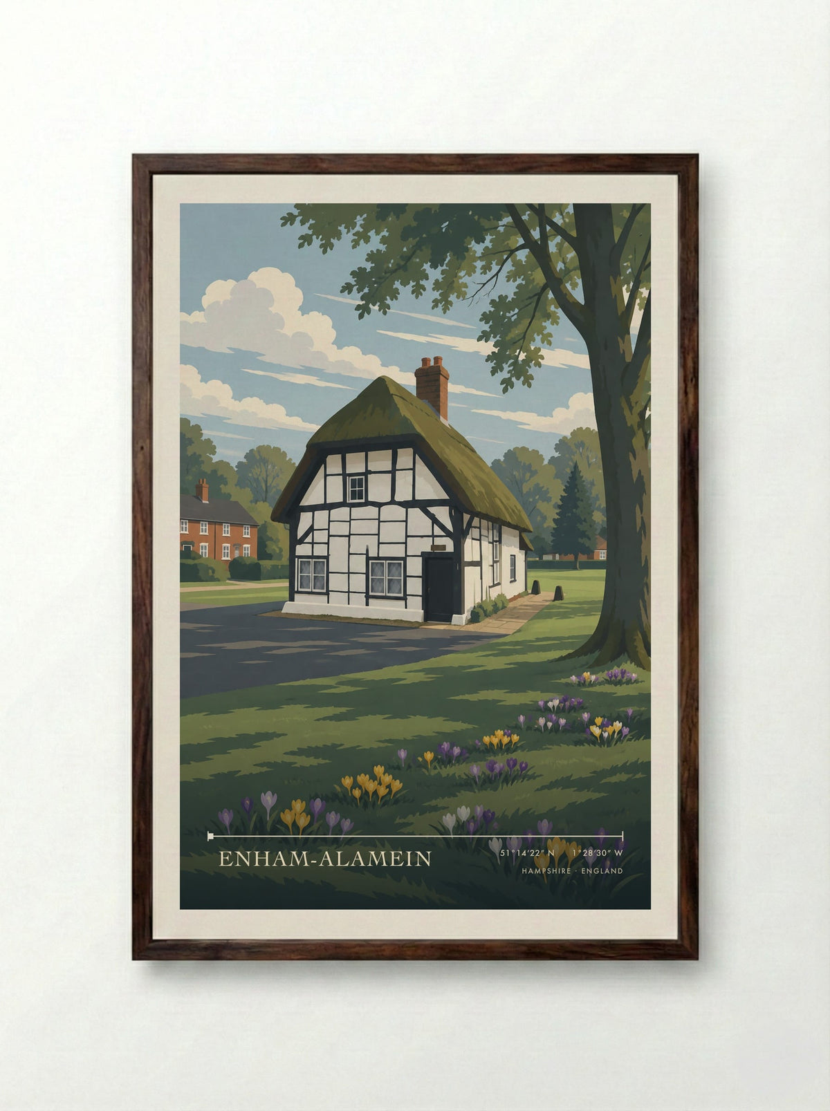 Enham-Alamein, Hampshire | Travel Poster - Framed Print Dark Wood