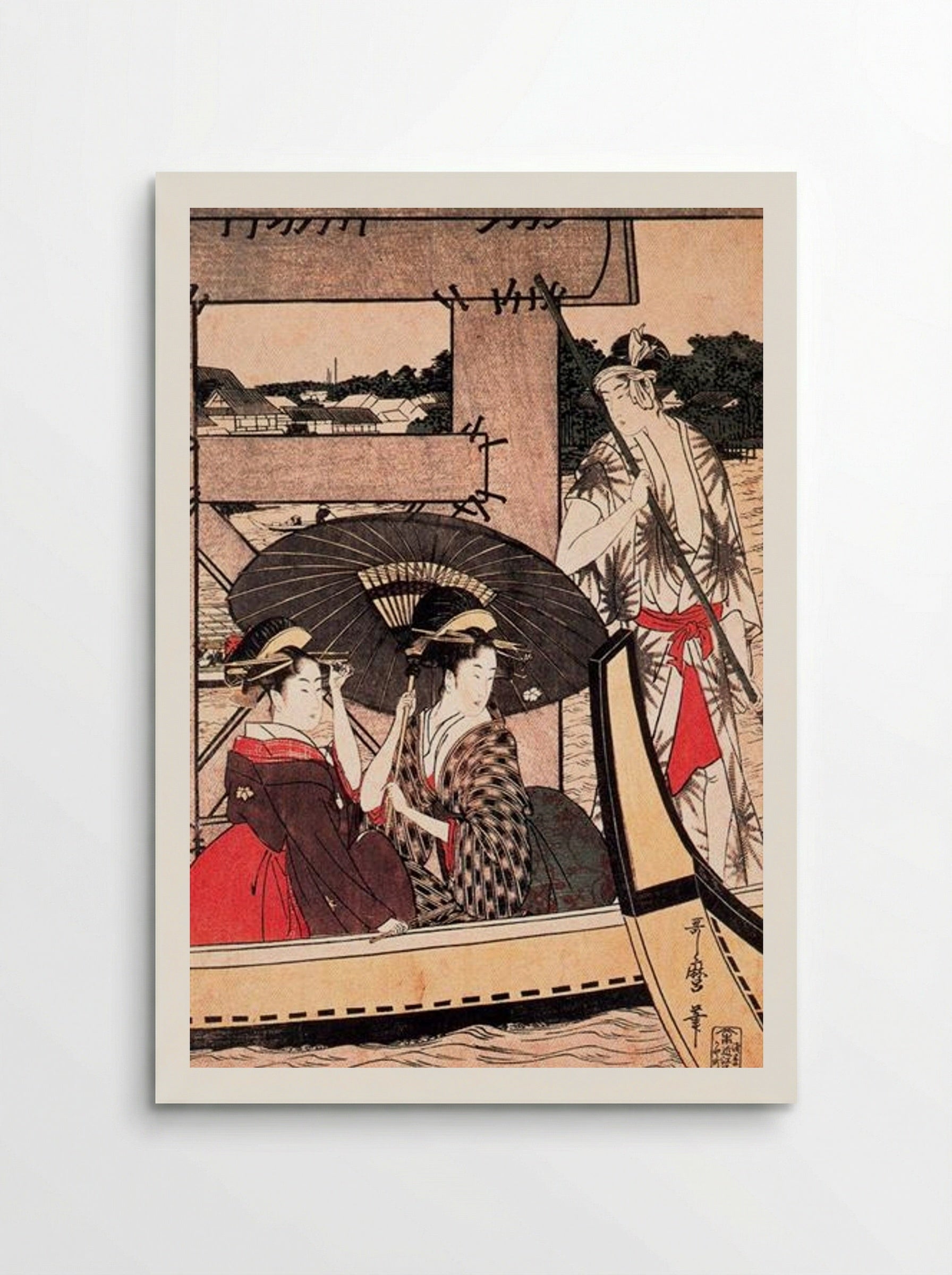 Enjoying the Cool Evening Breeze on and under the Bridge - Kitagawa Utamaro - Poster