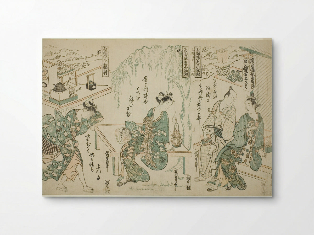 Enjoying the Evening Cool at Ryogoku - Ishikawa Toyonobu - Poster