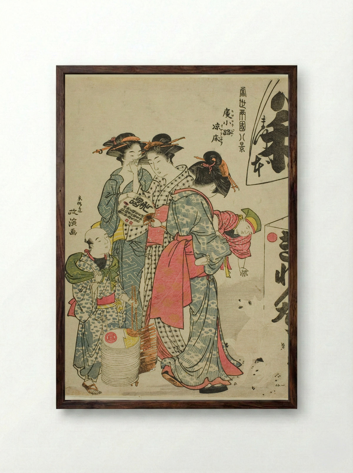 Enjoying the Evening Cool in Hirokoji - Kitao Masanobu - Framed Print Dark Wood