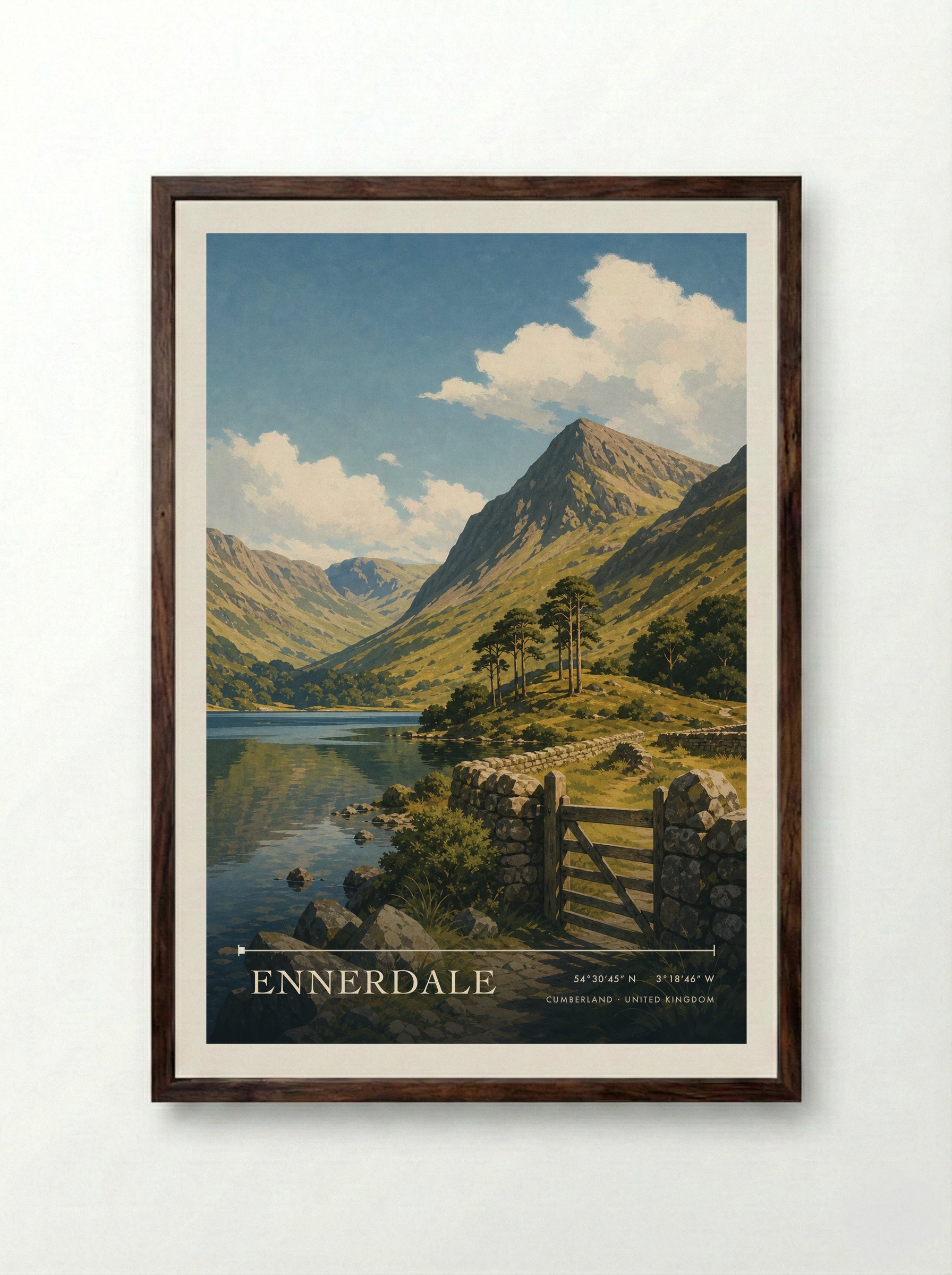 Ennerdale Cumberland United Kingdom Travel Poster - Framed Print Dark Wood