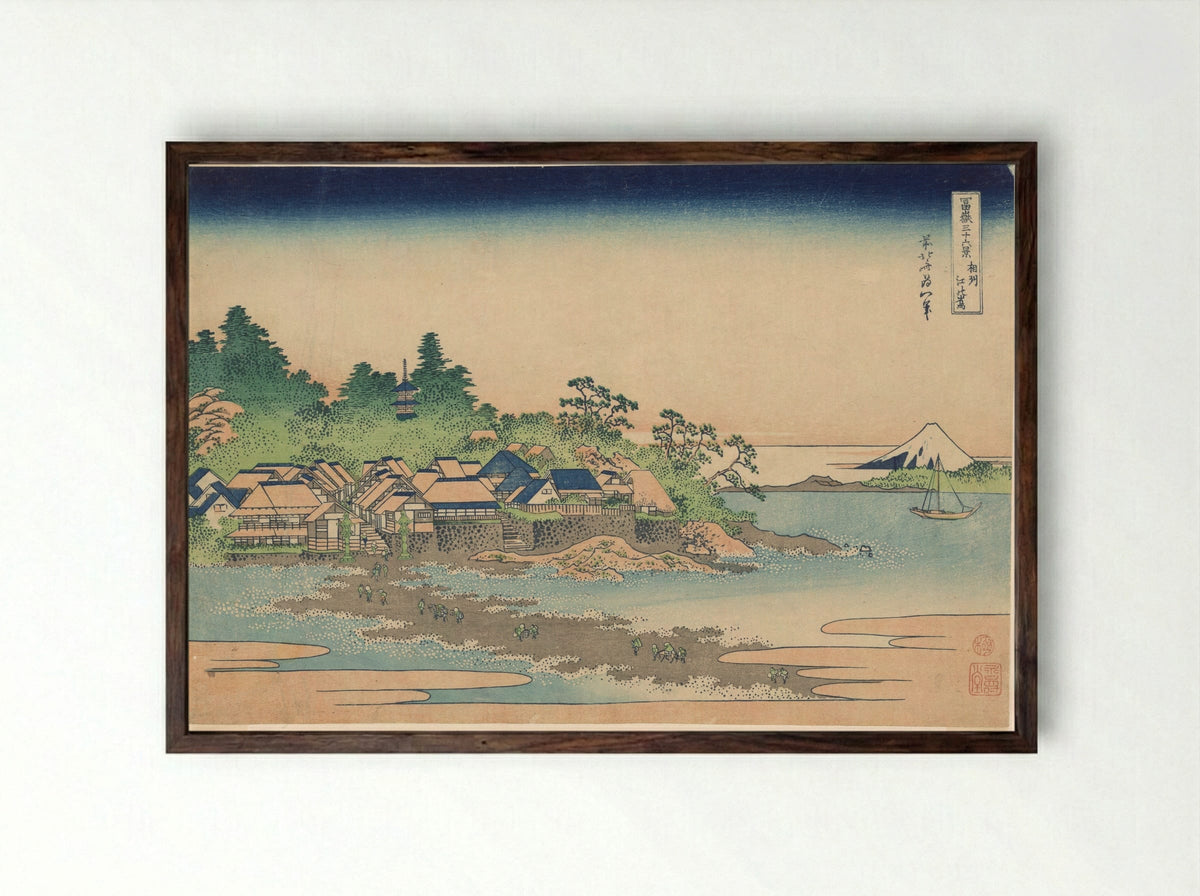 Enoshima Island in Sagami Province - Katsushika Hokusai - Framed Print Dark Wood