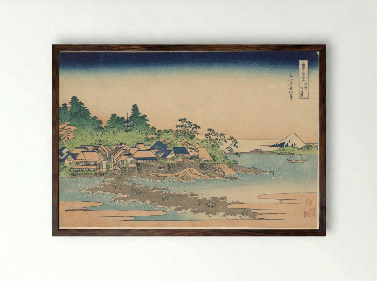 Enoshima Island in Sagami Province - Katsushika Hokusai - Framed Print Dark Wood