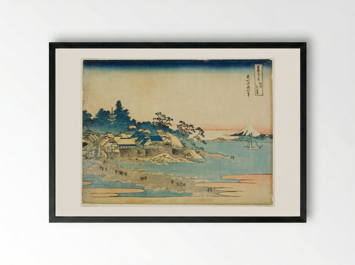 Enoshima in Sagami Province - Katsushika Hokusai - Framed Print Black