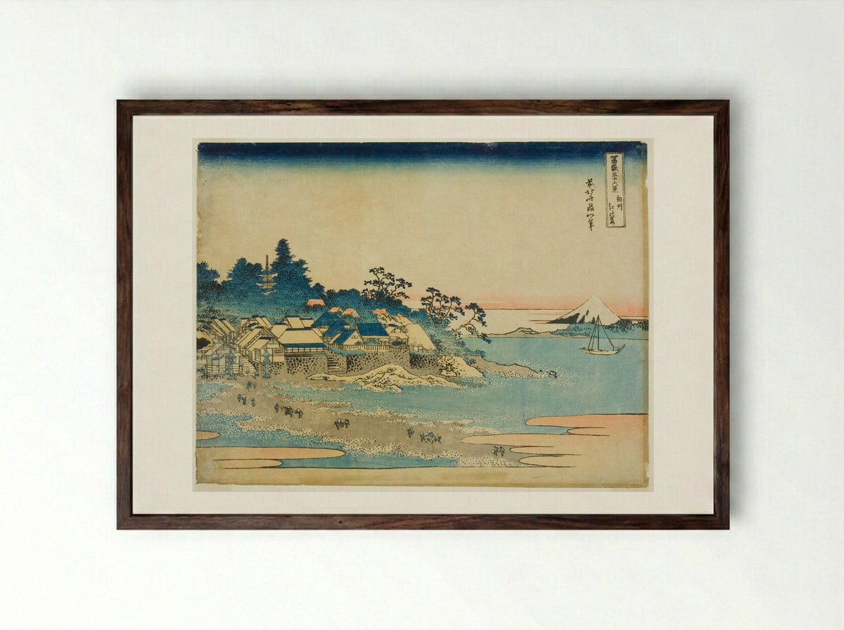 Enoshima in Sagami Province - Katsushika Hokusai - Framed Print Dark Wood