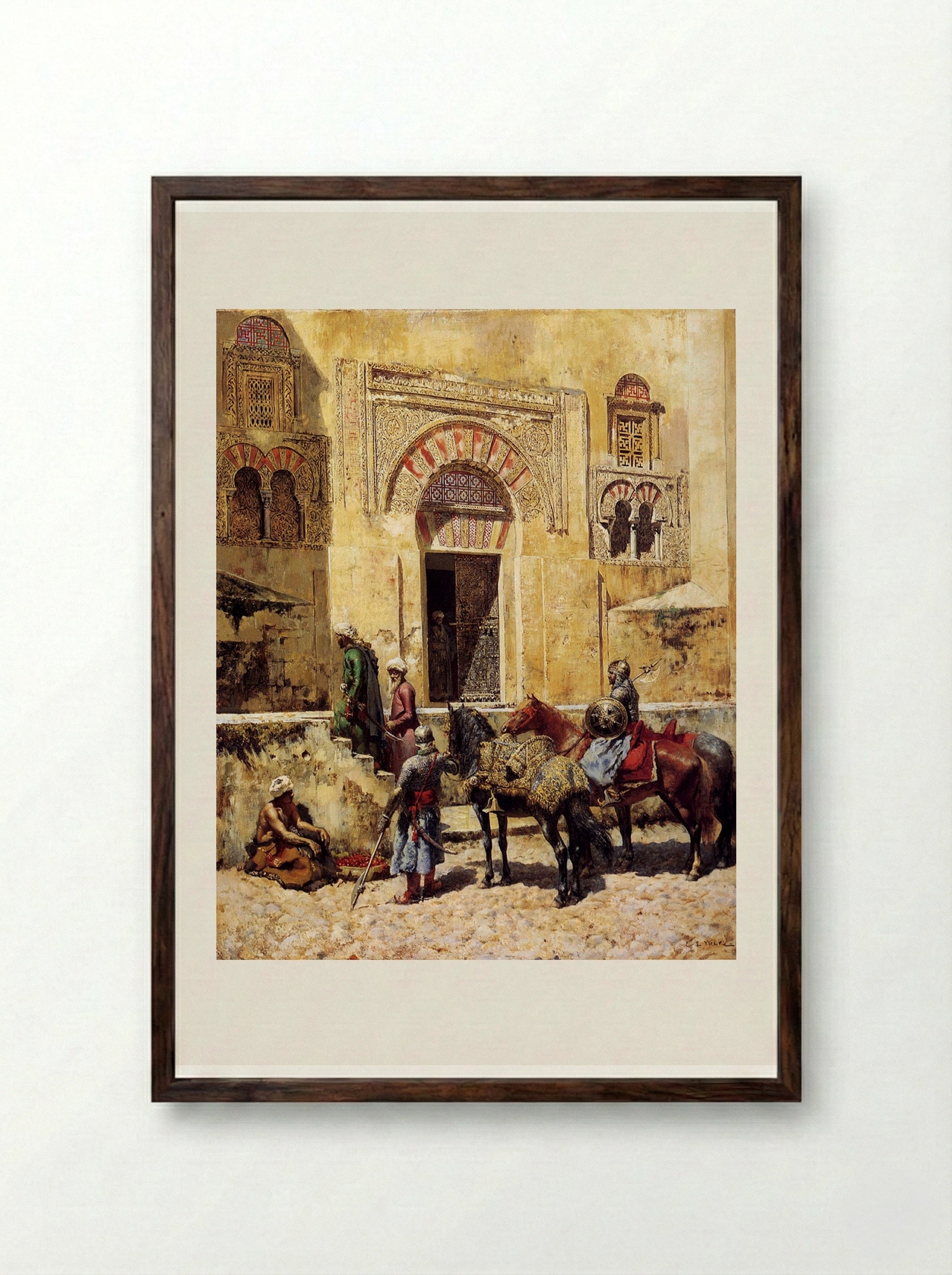 Entering the Mosque - Edwin Lord Weeks - Framed Print Dark Wood