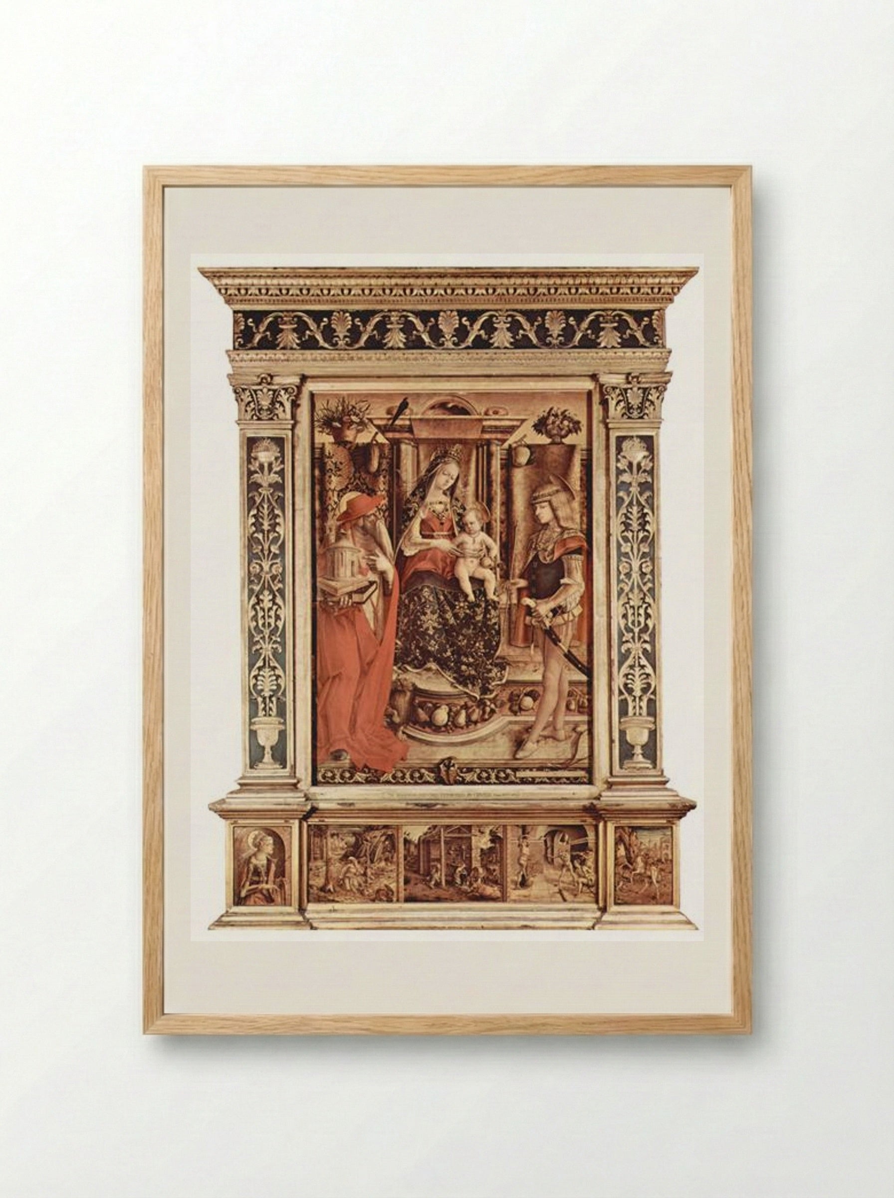 Enthroned Madonna, St. Jerome and St. Sebastian - Carlo Crivelli - Framed Print Wood