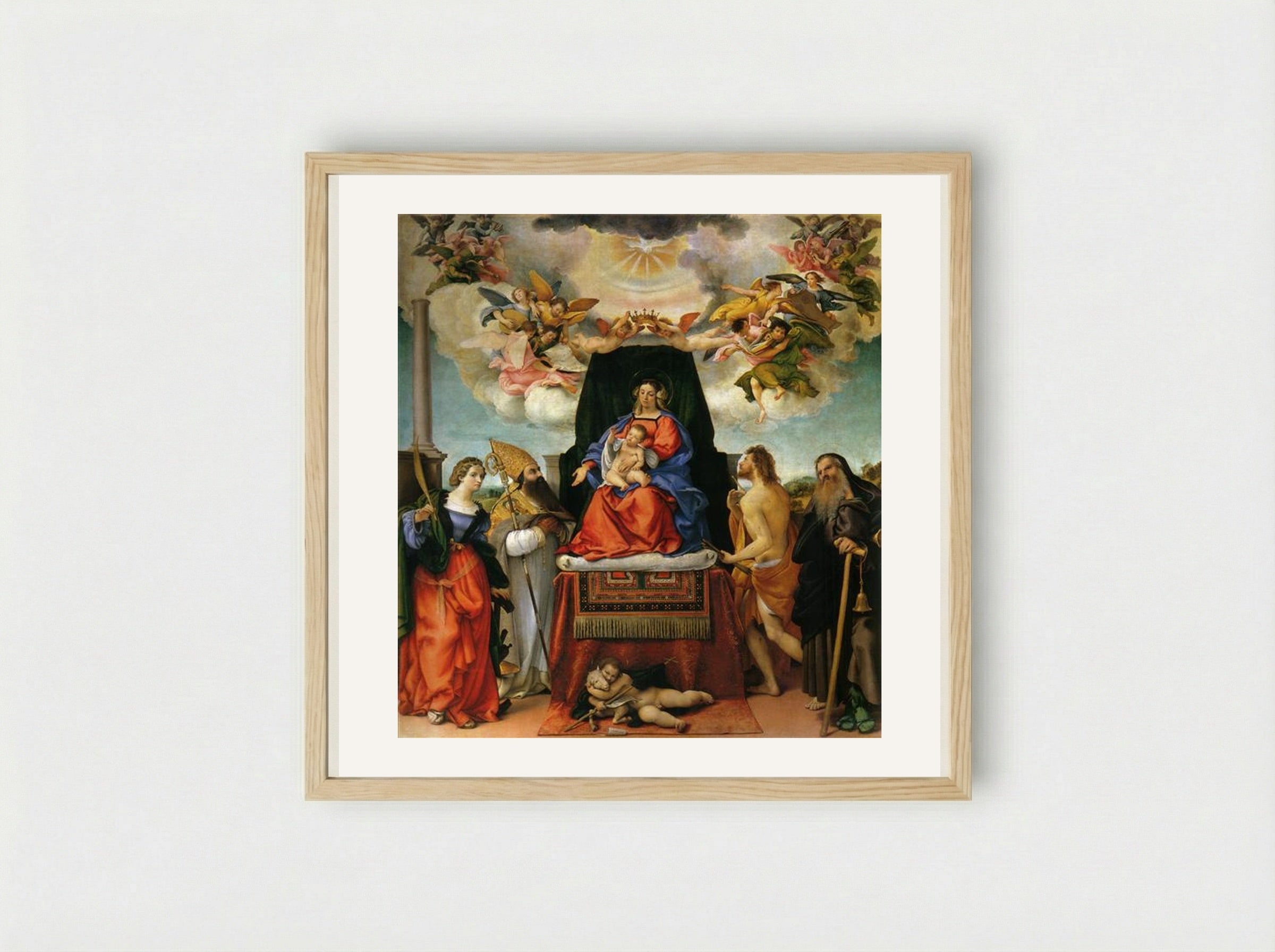 Enthroned Madonna with Angels and Saints - Lorenzo Lotto - Framed Print Wood