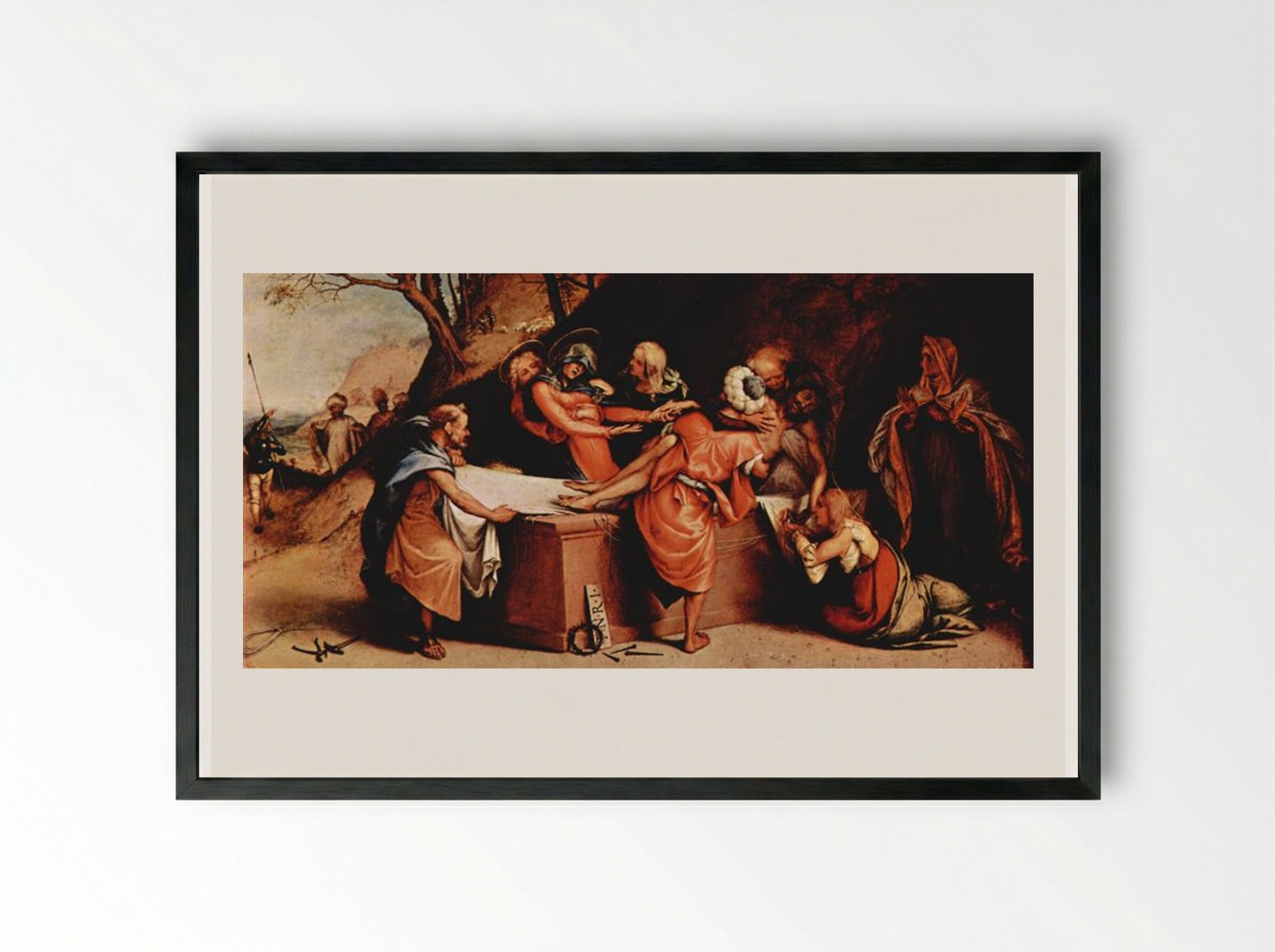 Entombment (Predella of the San Bartolomeo Altarpiece) - Lorenzo Lotto - Framed Print Black