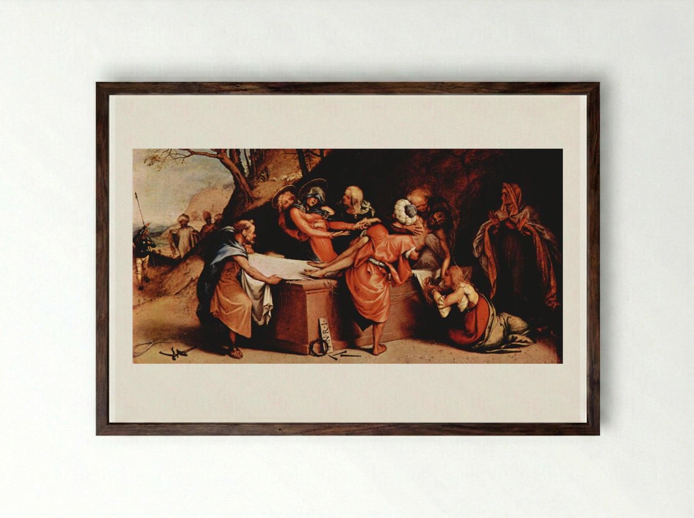Entombment (Predella of the San Bartolomeo Altarpiece) - Lorenzo Lotto - Framed Print Dark Wood