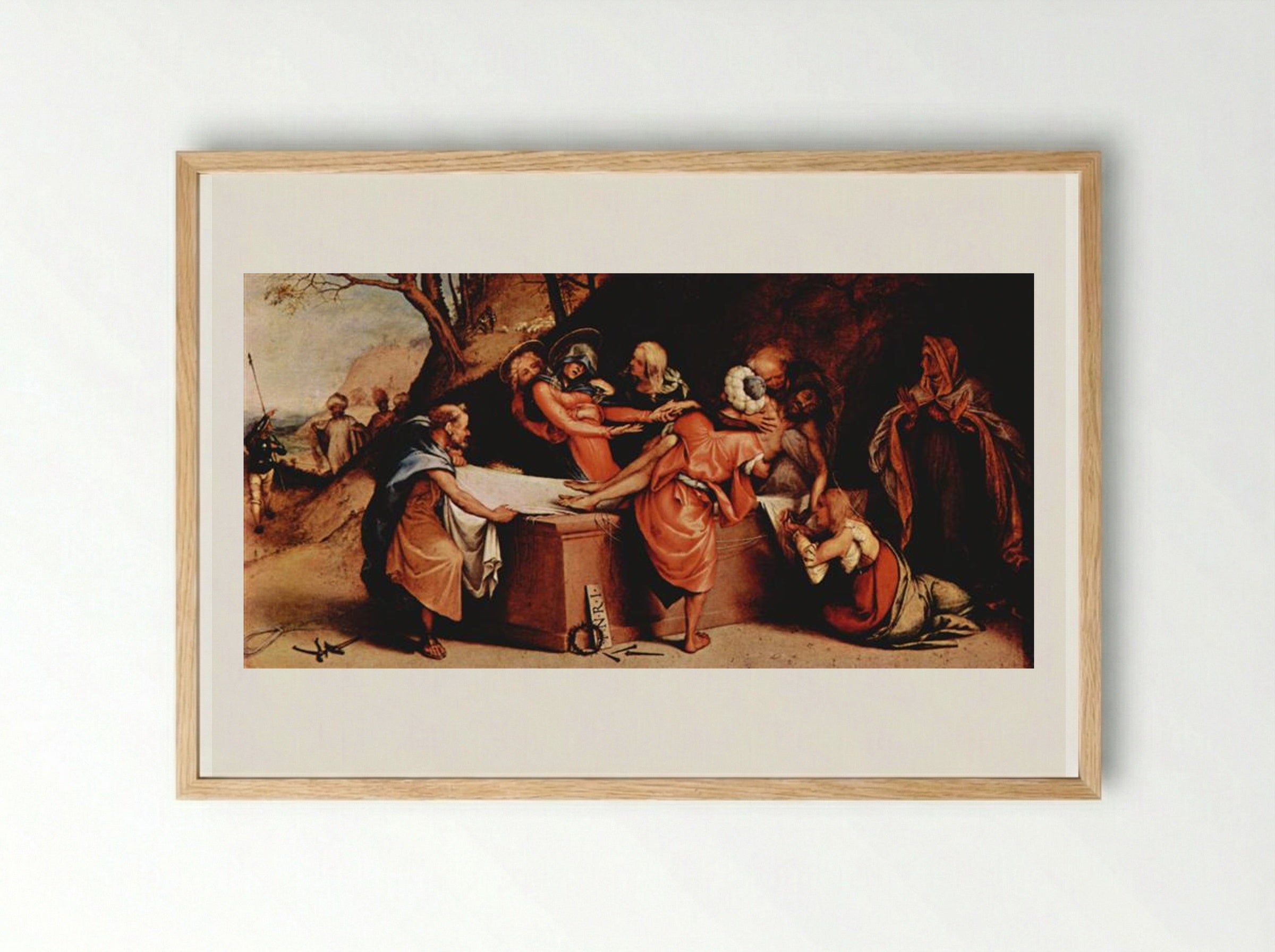 Entombment (Predella of the San Bartolomeo Altarpiece) - Lorenzo Lotto - Framed Print Wood