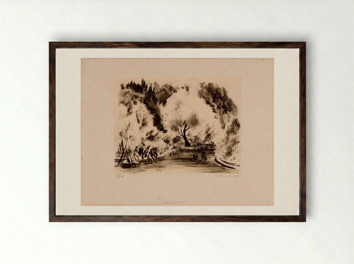 Entrance to Park - Adolph Dehn - Framed Print Dark Wood