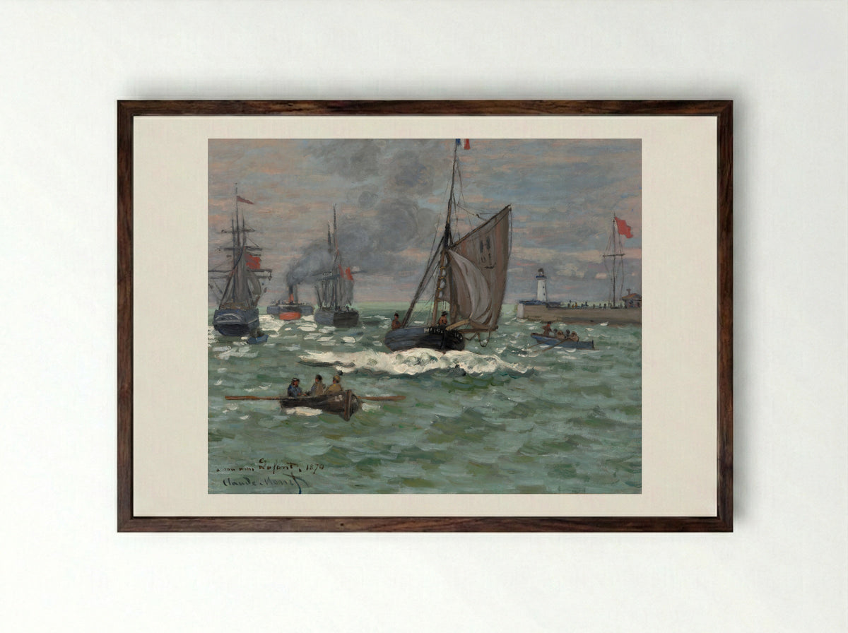 Entrance to the Port of Honfleur - Claude Monet - Framed Print Dark Wood