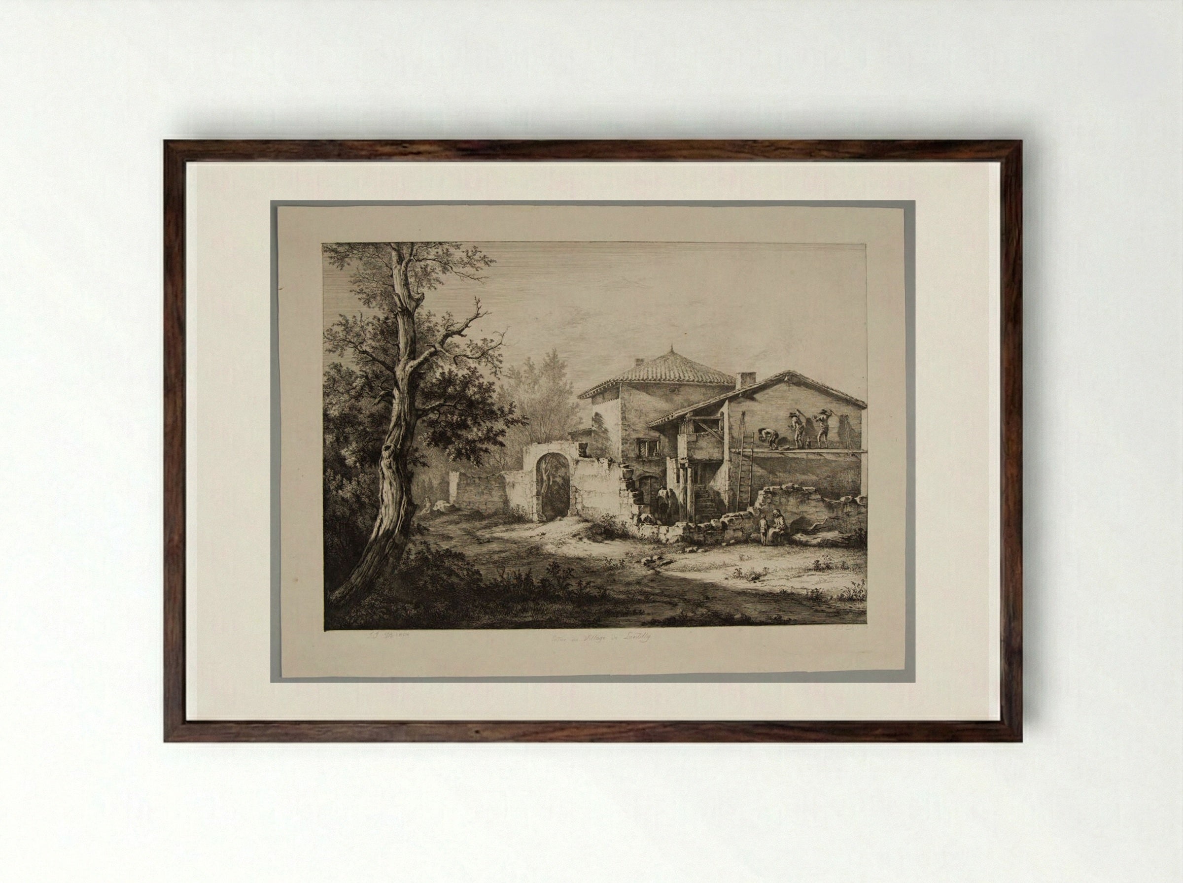 Entrance to the Village of Lantilly - Jean-Jacques de Boissieu - Framed Print Dark Wood