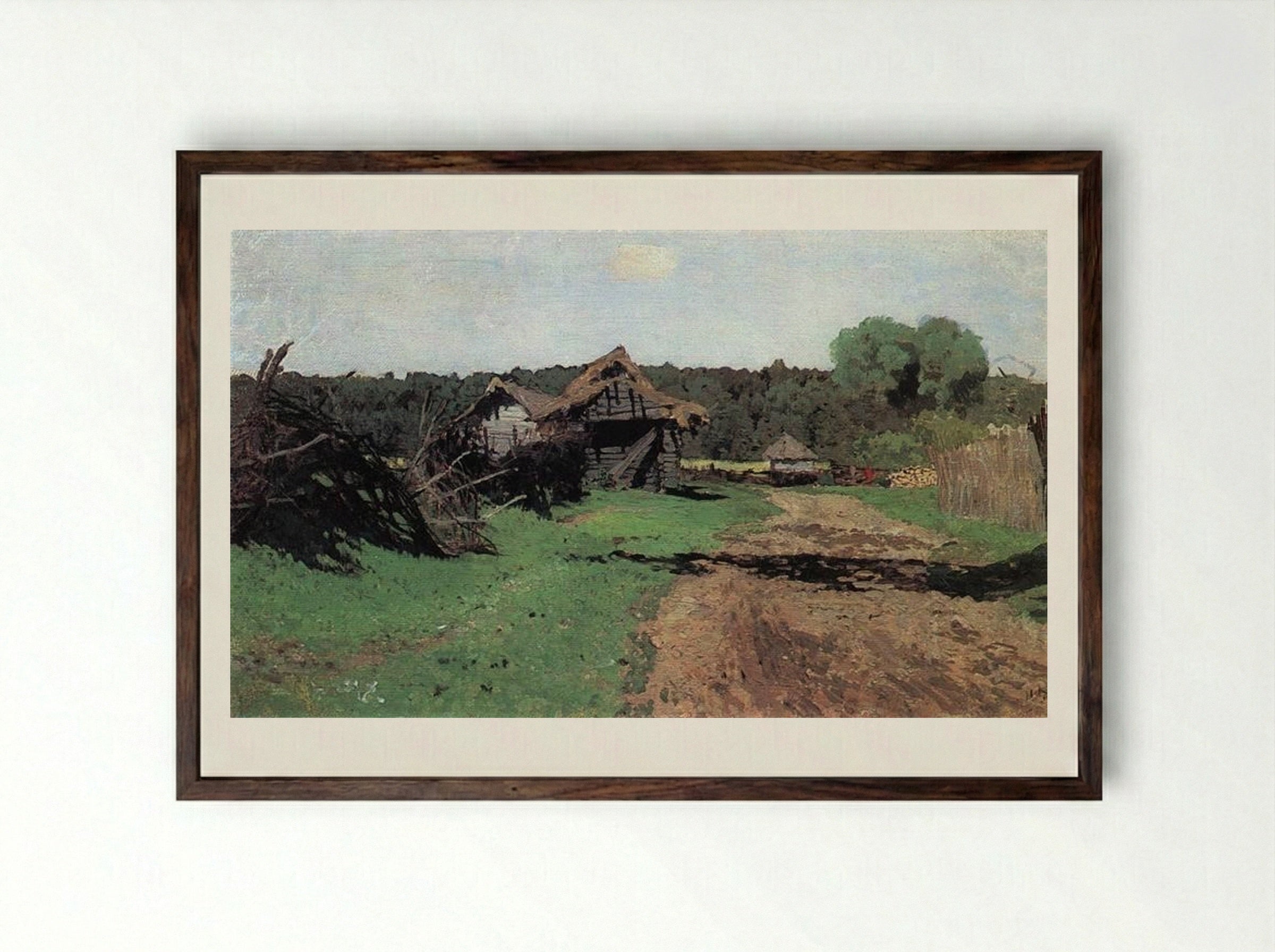 Entrance to the Village - Isaac Levitan - Framed Print Dark Wood
