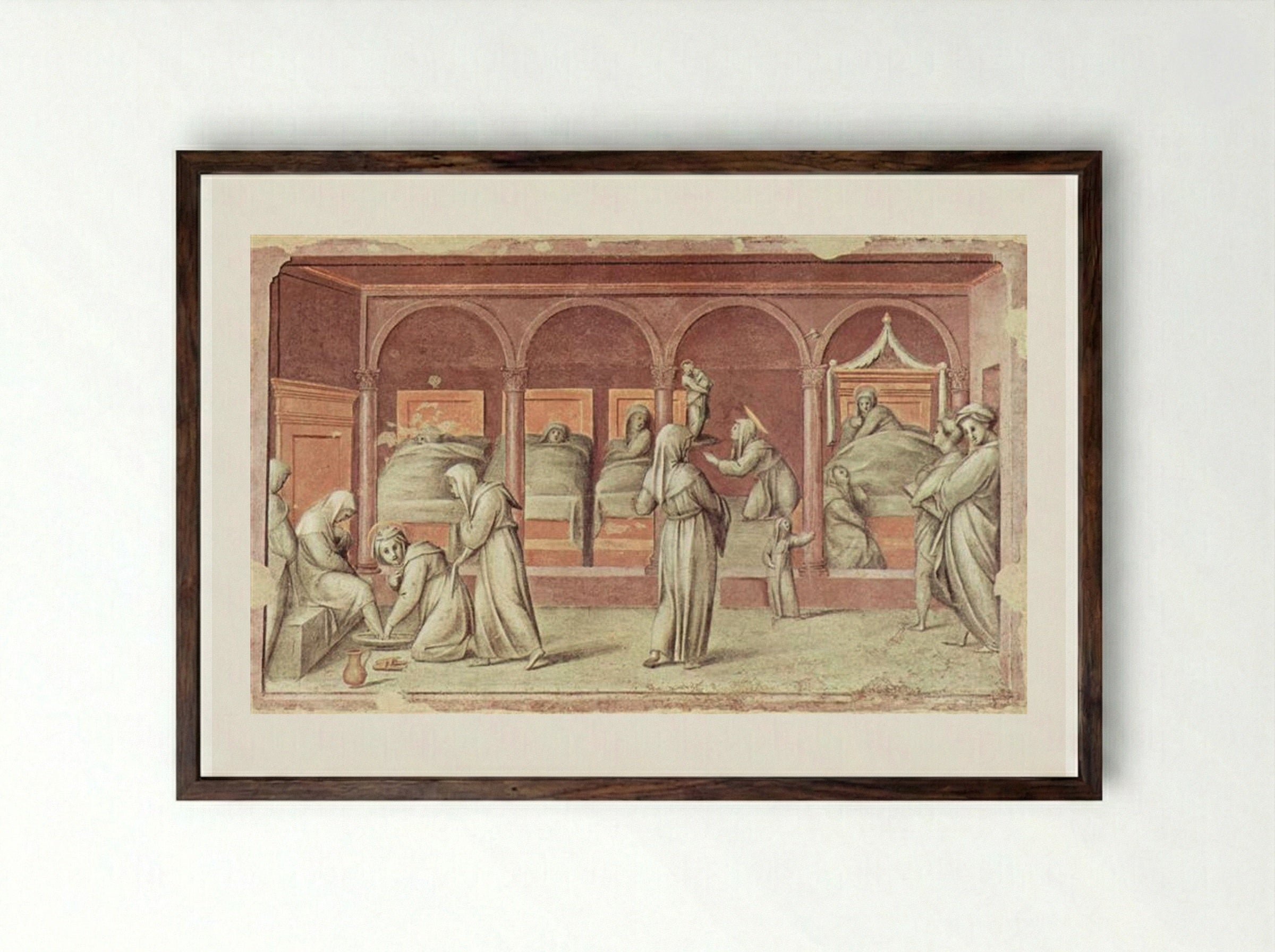 Episode from the Life in the Hospital - Jacopo Pontormo - Framed Print Dark Wood