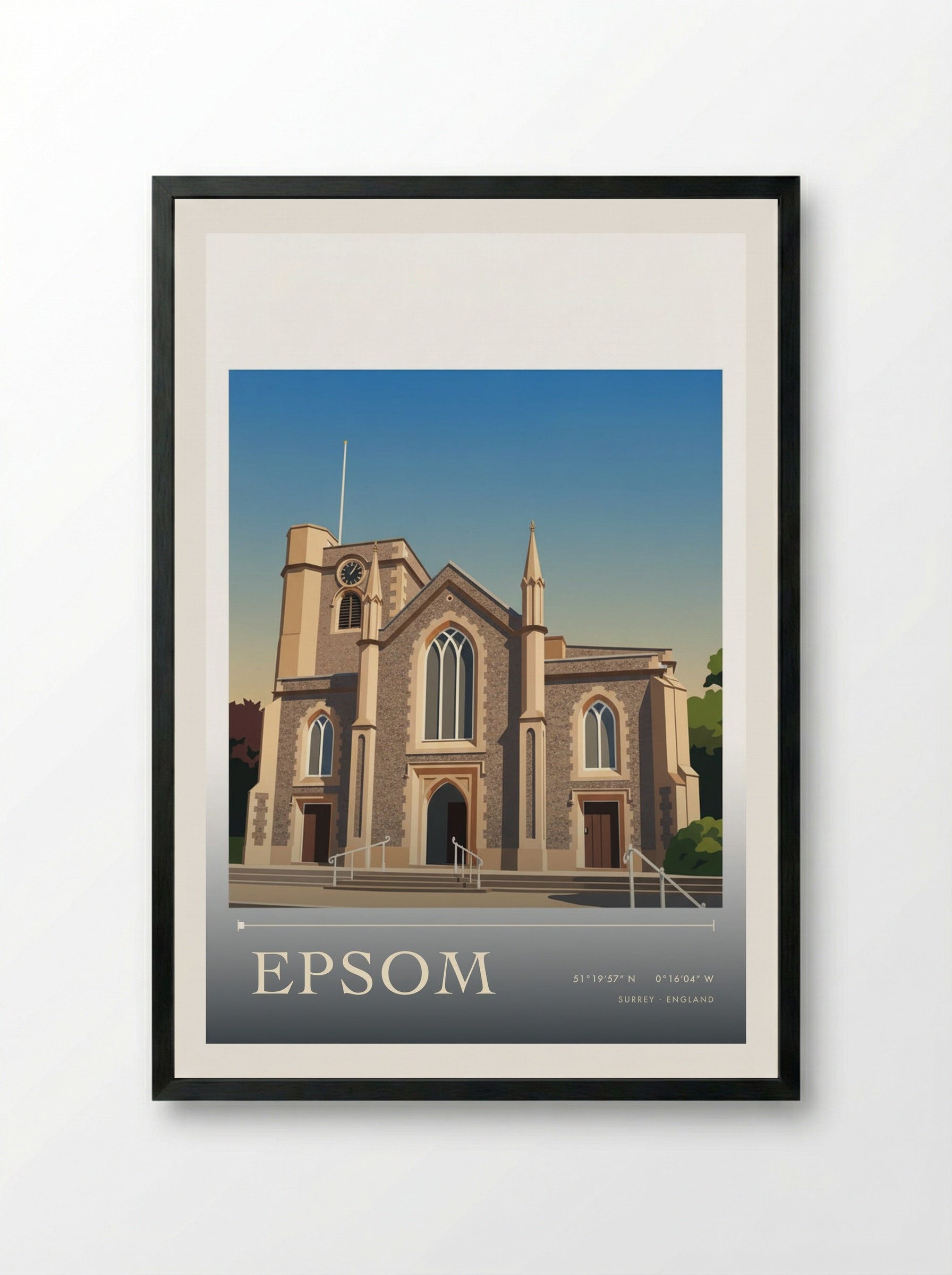 Epsom Surrey England Travel Poster - Framed Print Black