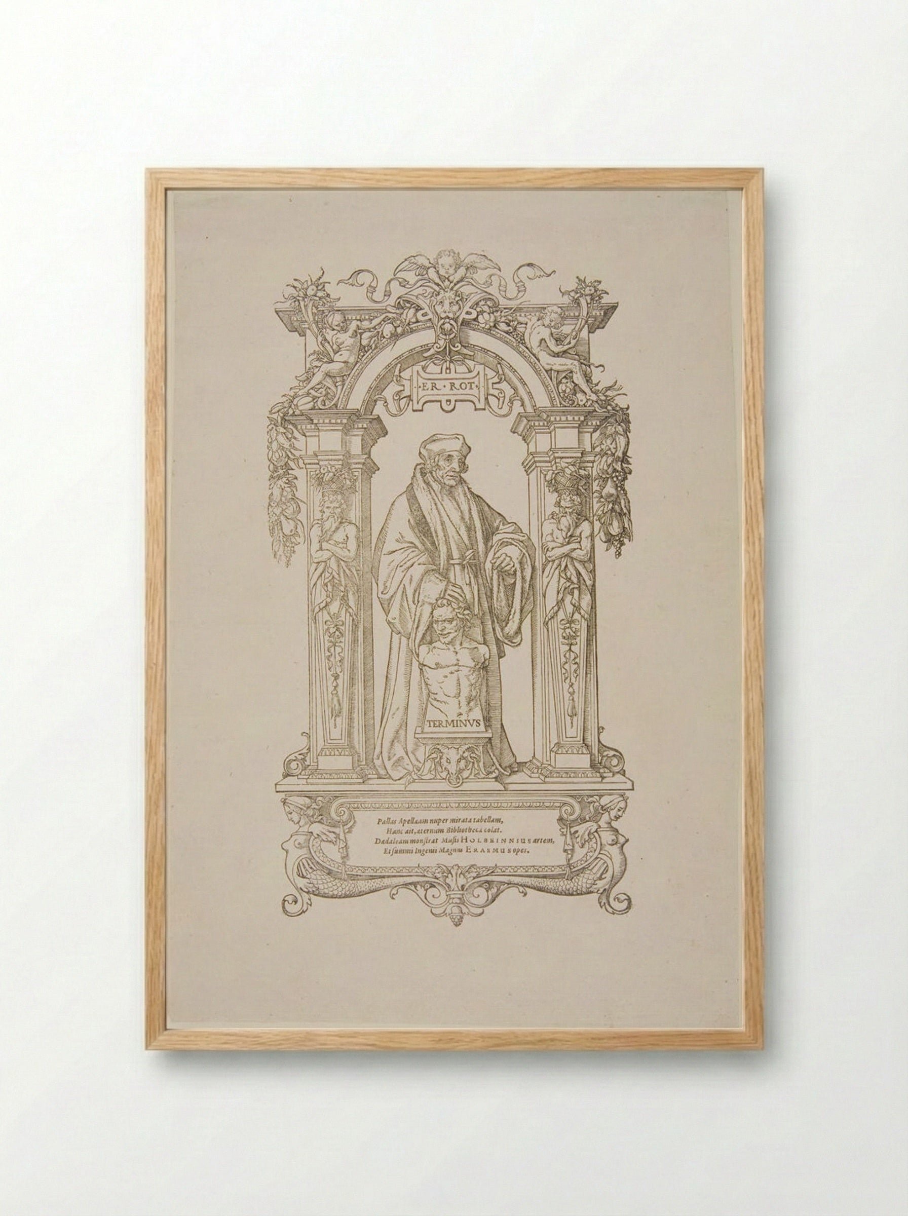 Erasmus with the Statue of Terminus - Hans Holbein the Younger - Framed Print Wood