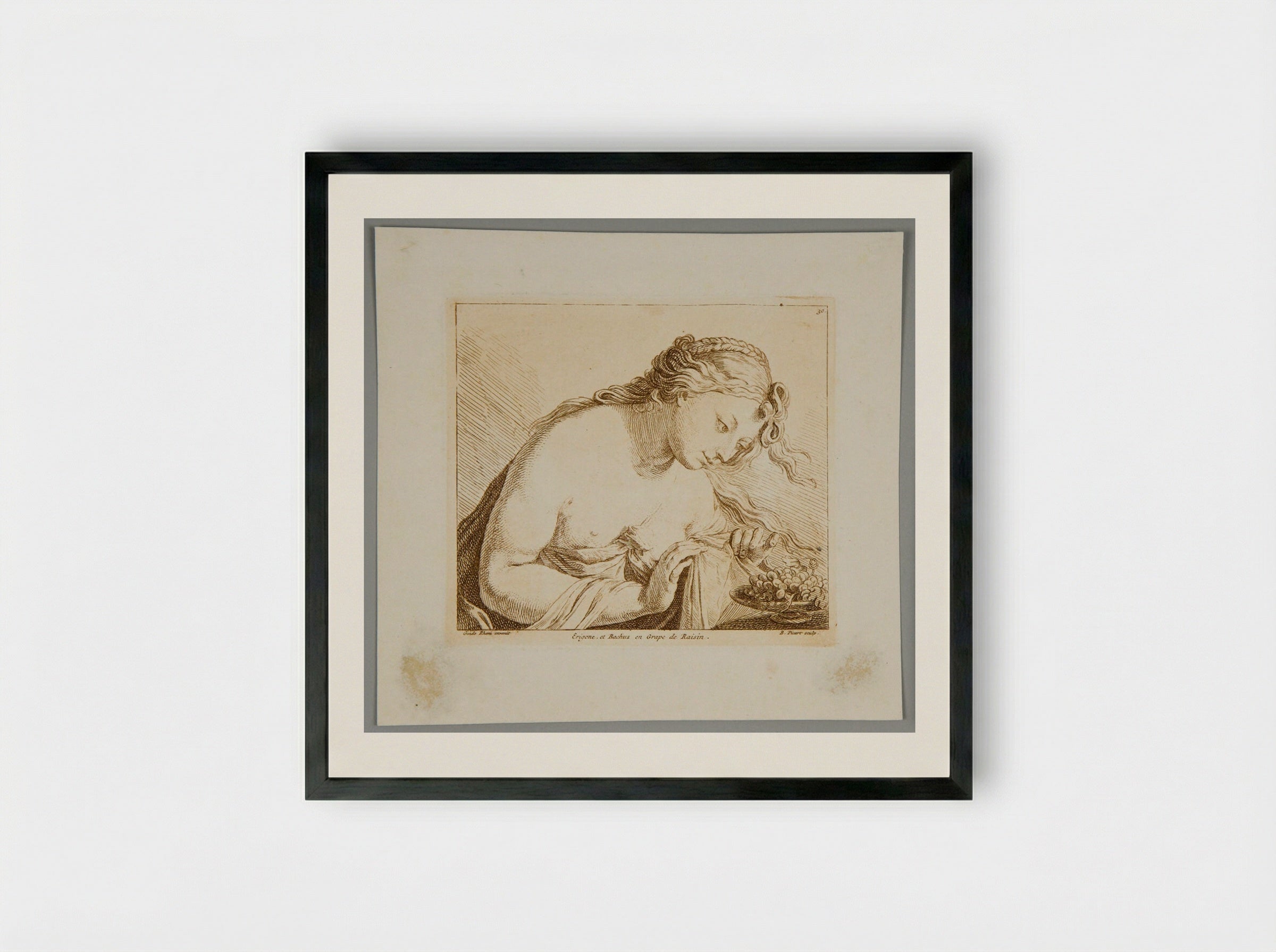 Erigone and Bacchus - Bernard Picart - Framed Print Black